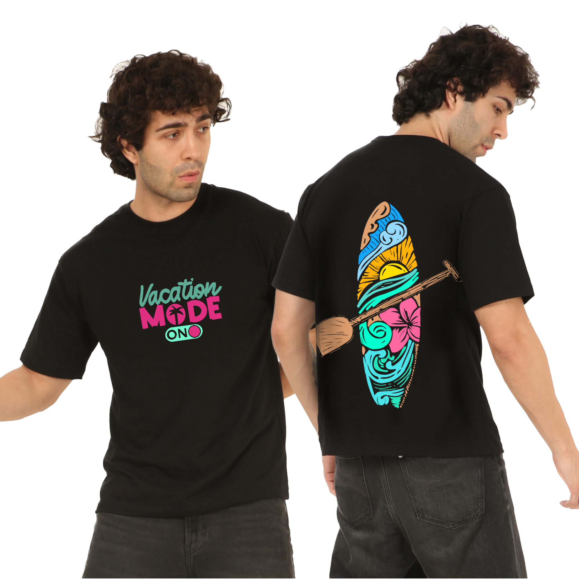Vacation Mode on Black Oversize T-Shirt
