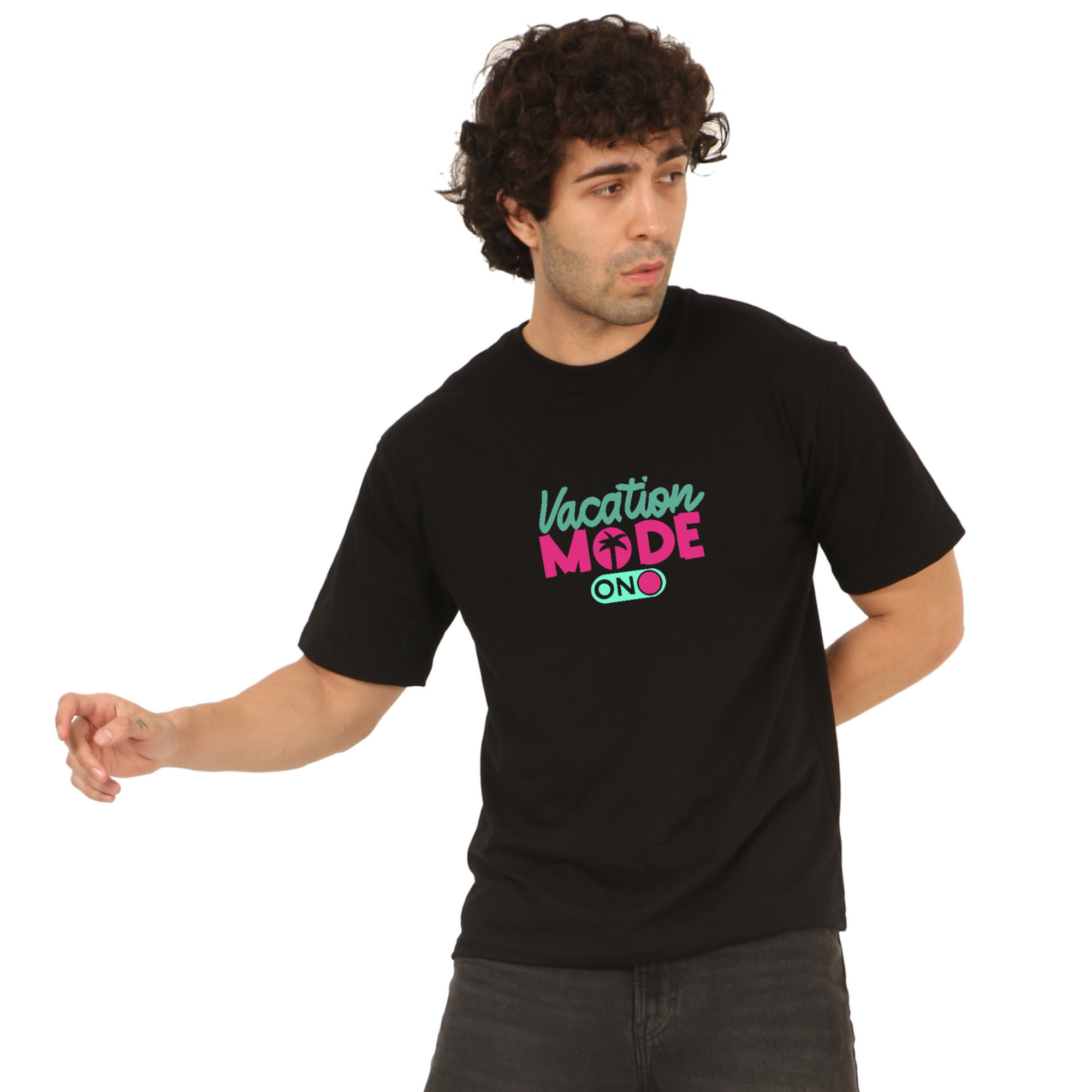 Vacation Mode on Black Oversize T-Shirt