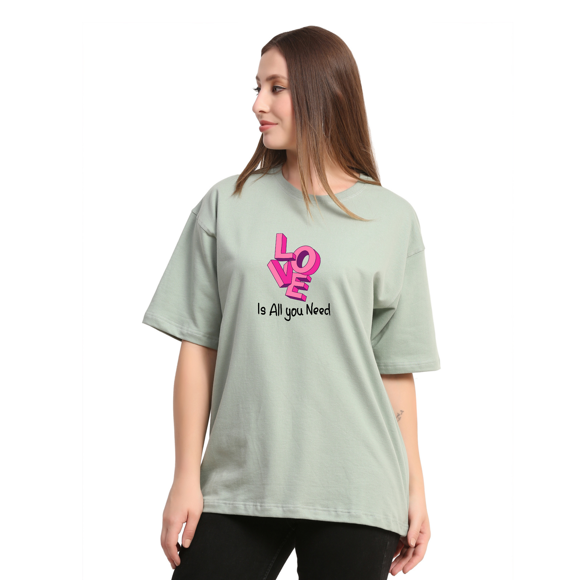 Love is all you need Sage Green Oversize T-Shirt