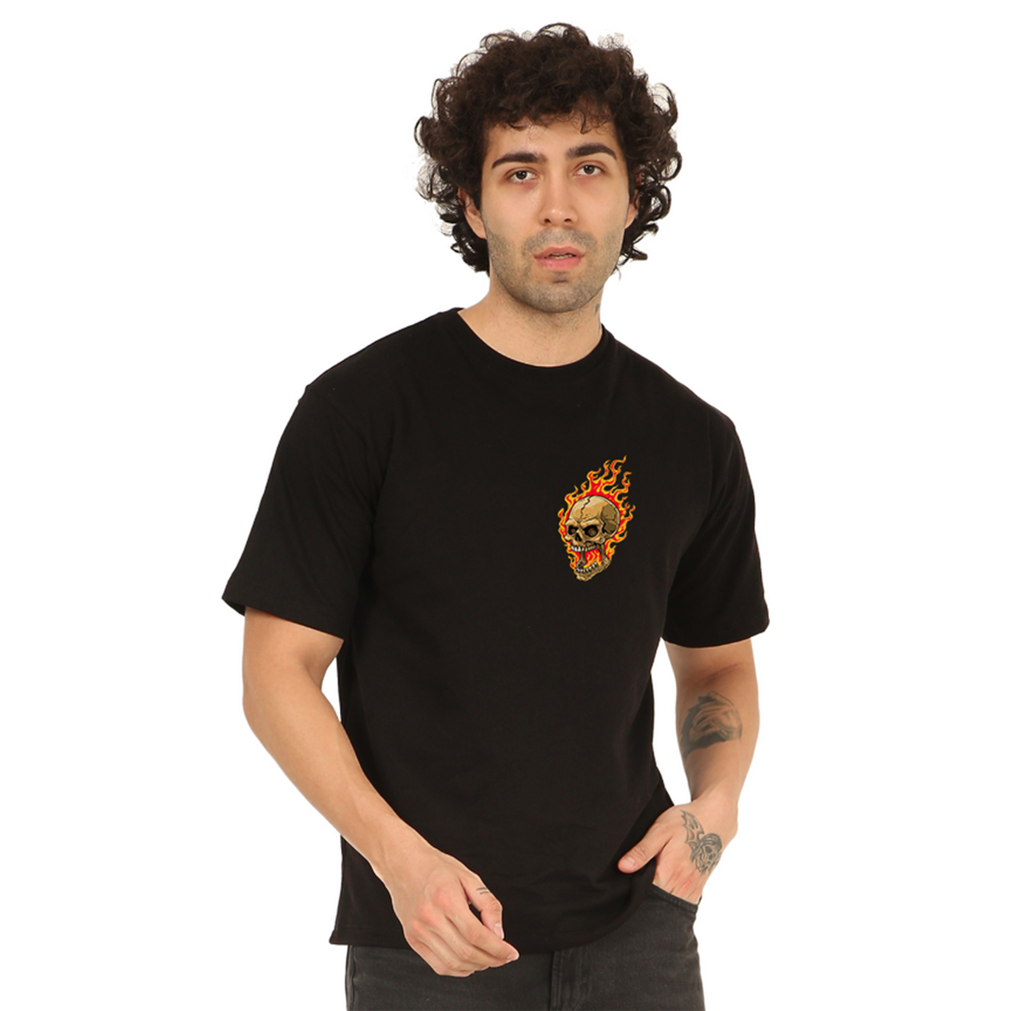 Flaming Skull Black Oversize T-Shirt