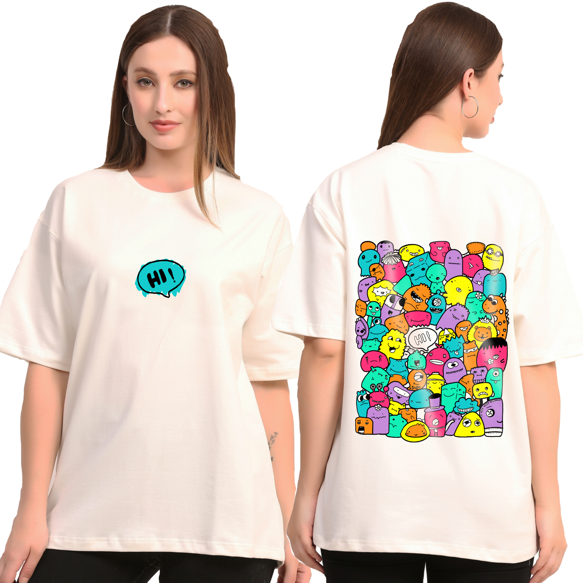 Hi Doodle Emotion Wave Off-White Oversize T-Shirt