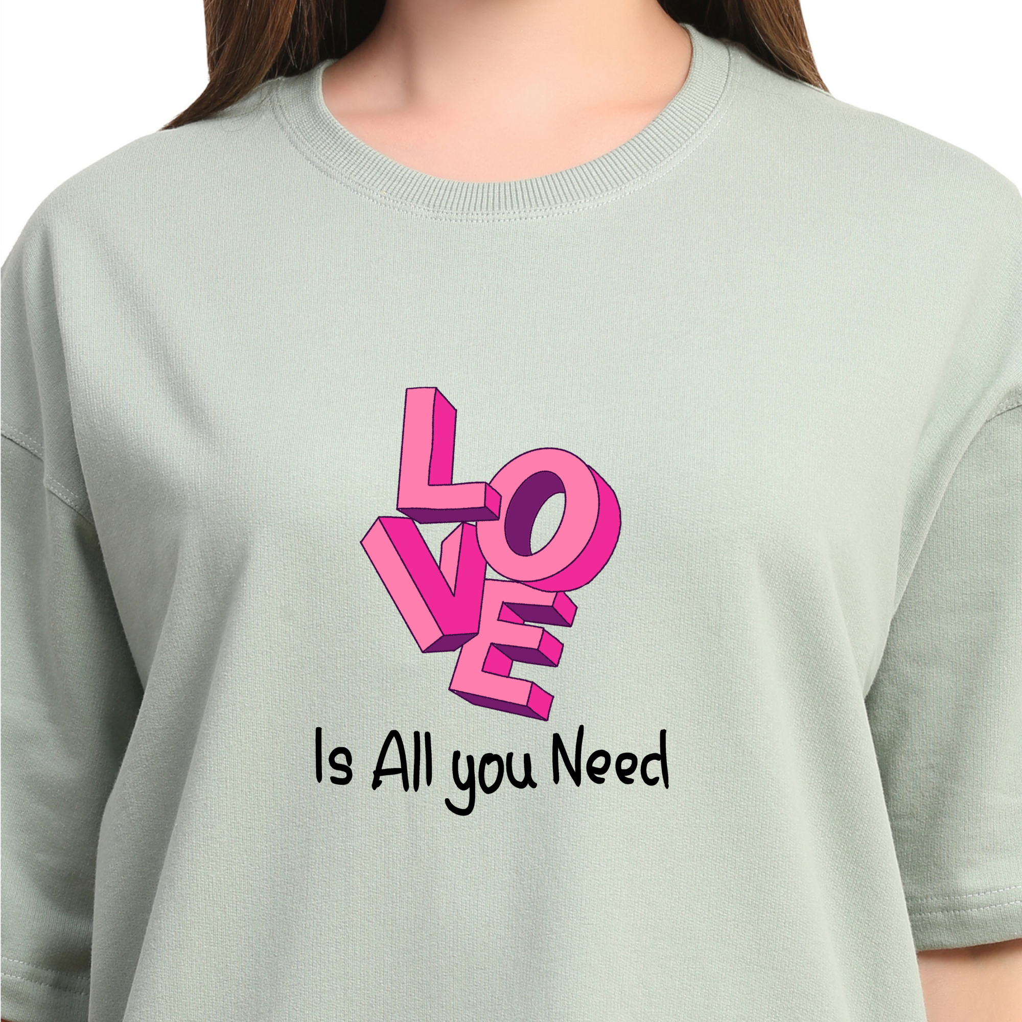 Love is all you need Sage Green Oversize T-Shirt