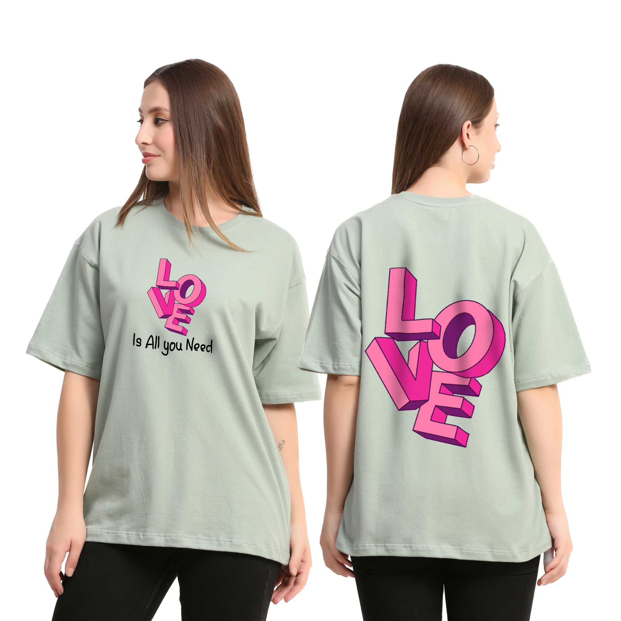 Love is all you need Sage Green Oversize T-Shirt