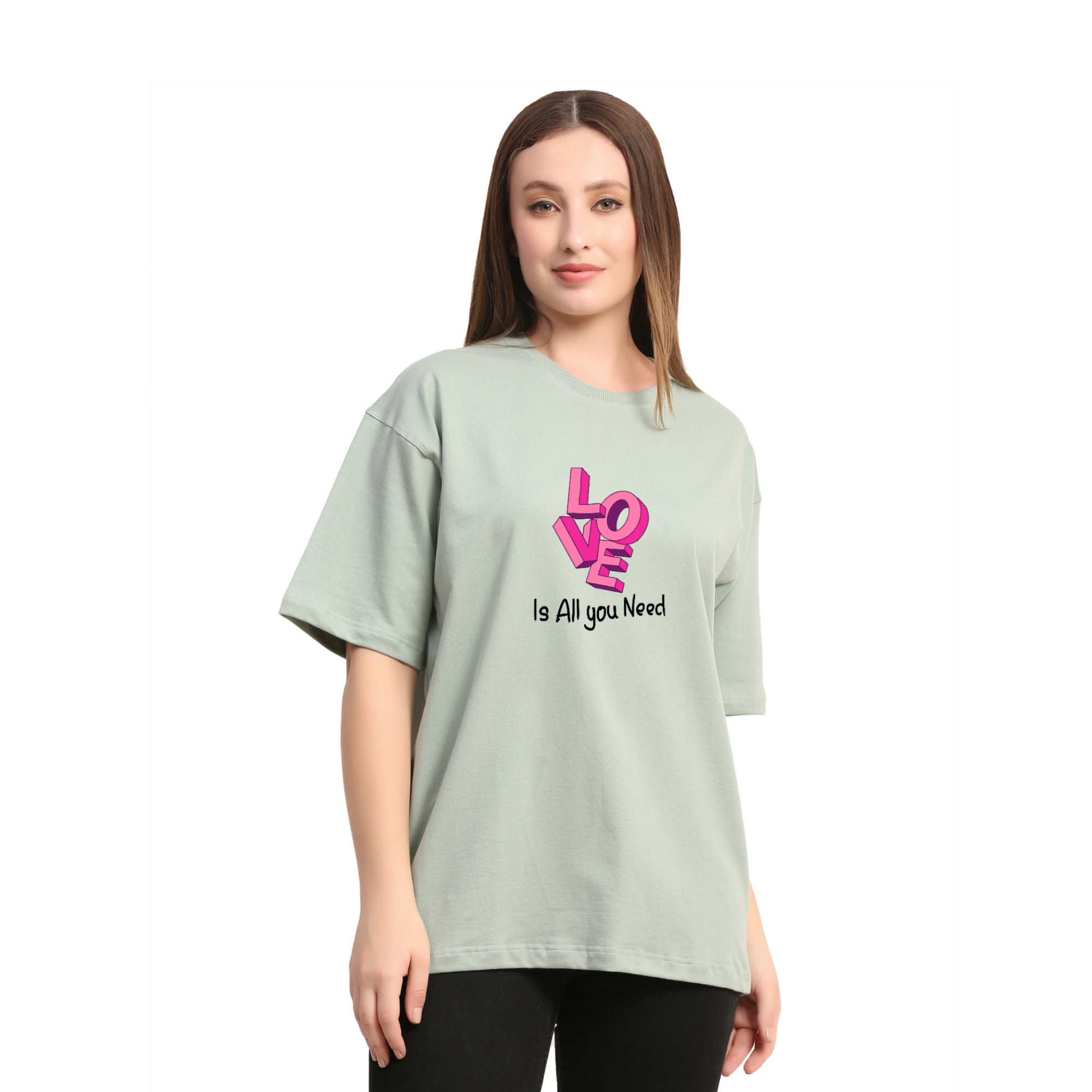 Love is all you need Sage Green Oversize T-Shirt