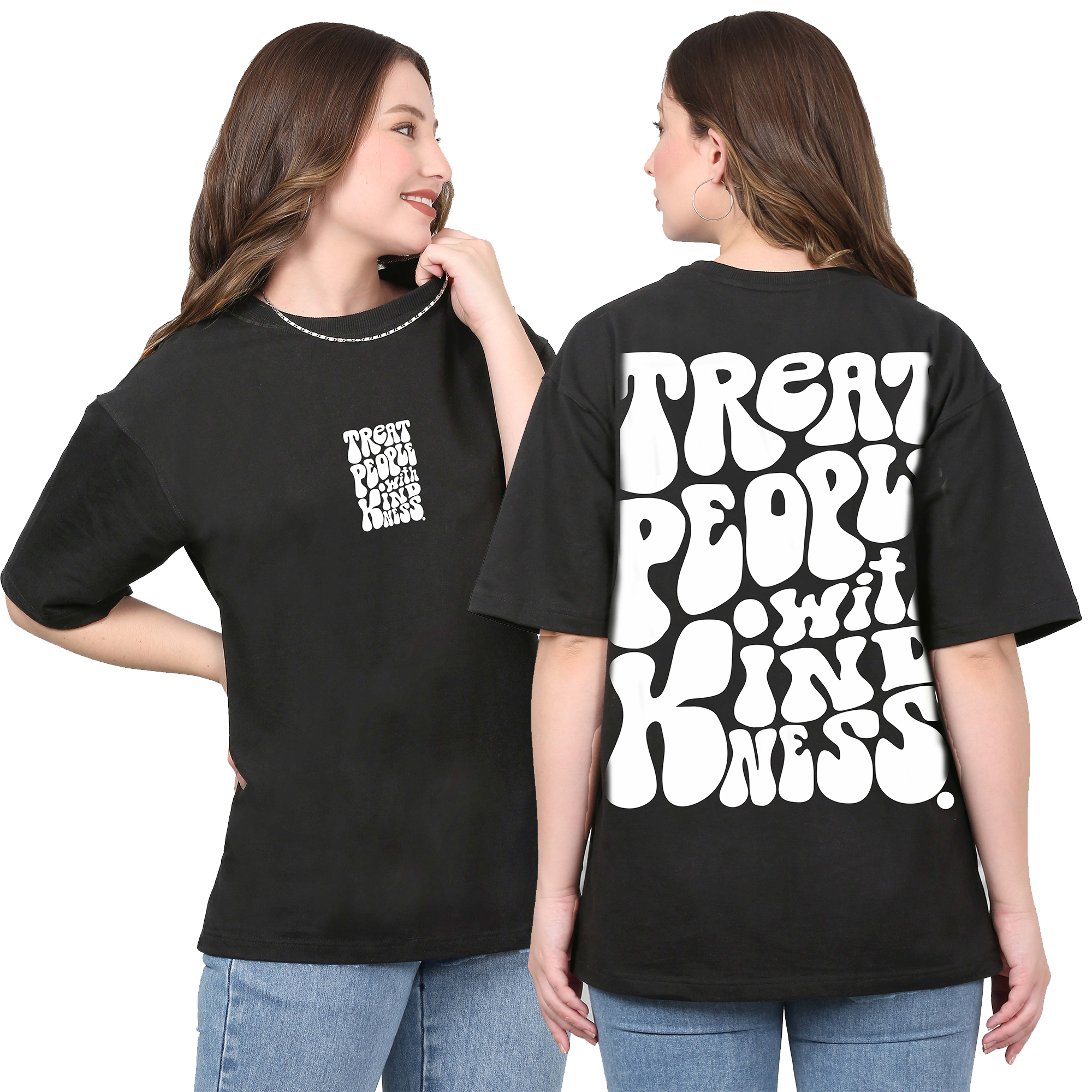 Treat people with kindness Black Oversize T-Shirt