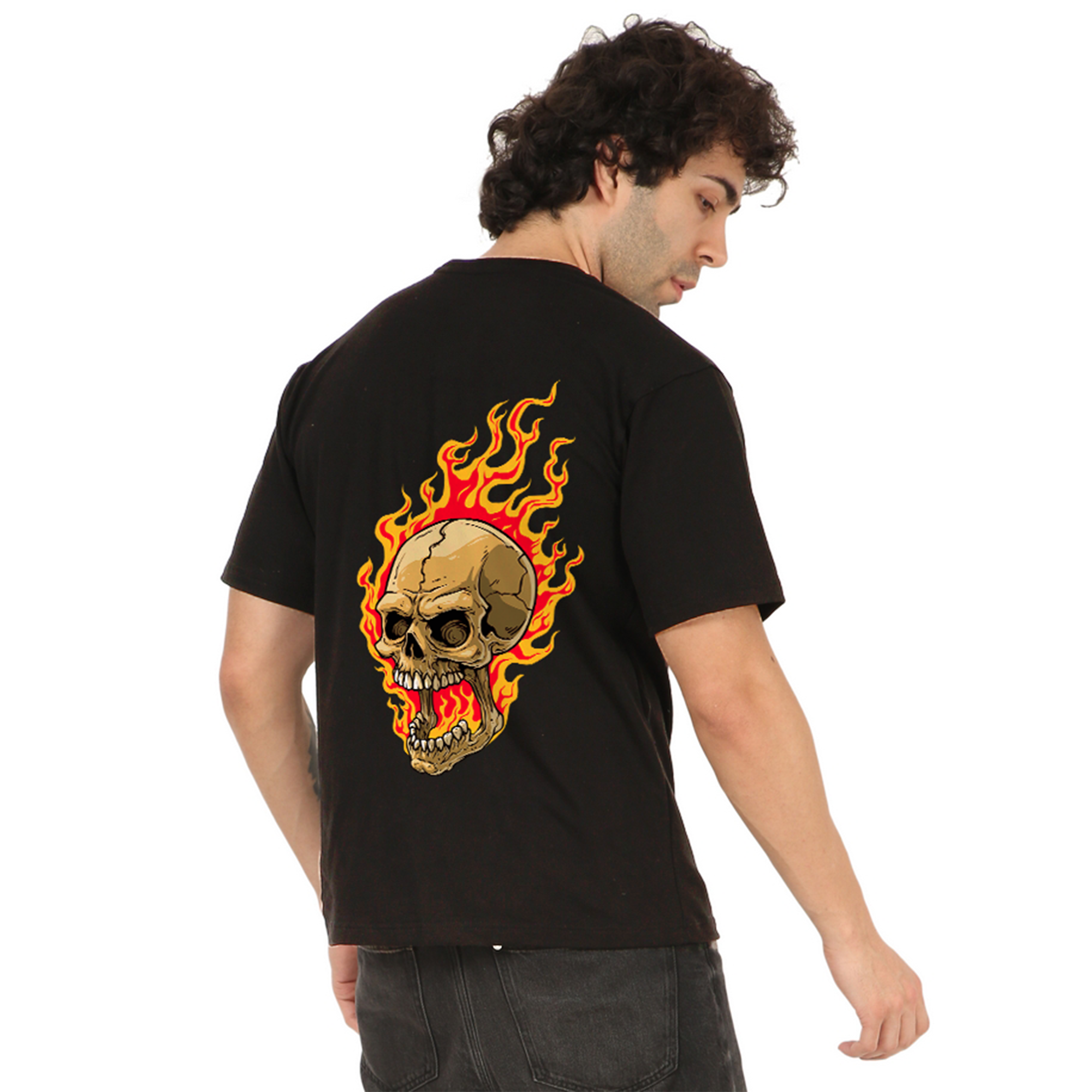 Flaming Skull Black Oversize T-Shirt