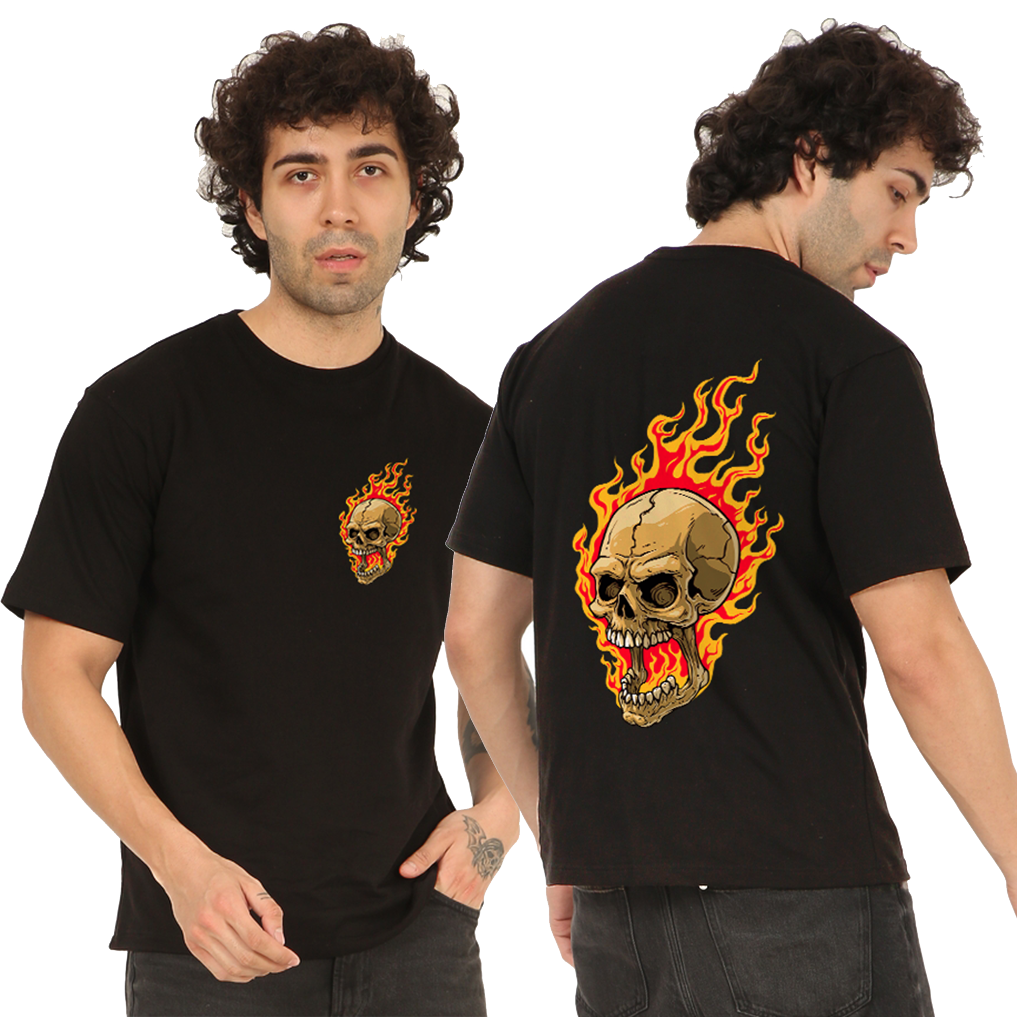 Flaming Skull Black Oversize T-Shirt