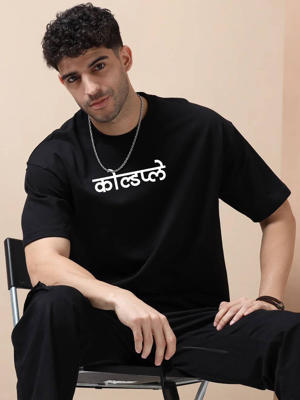 Cold Play Hindi Black Oversize T-Shirt