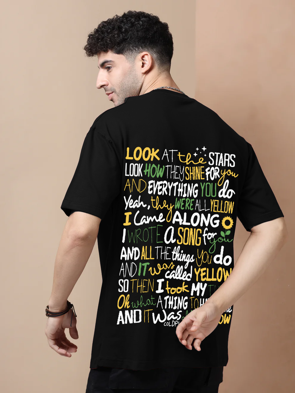 Cold Play Hindi Black Oversize T-Shirt
