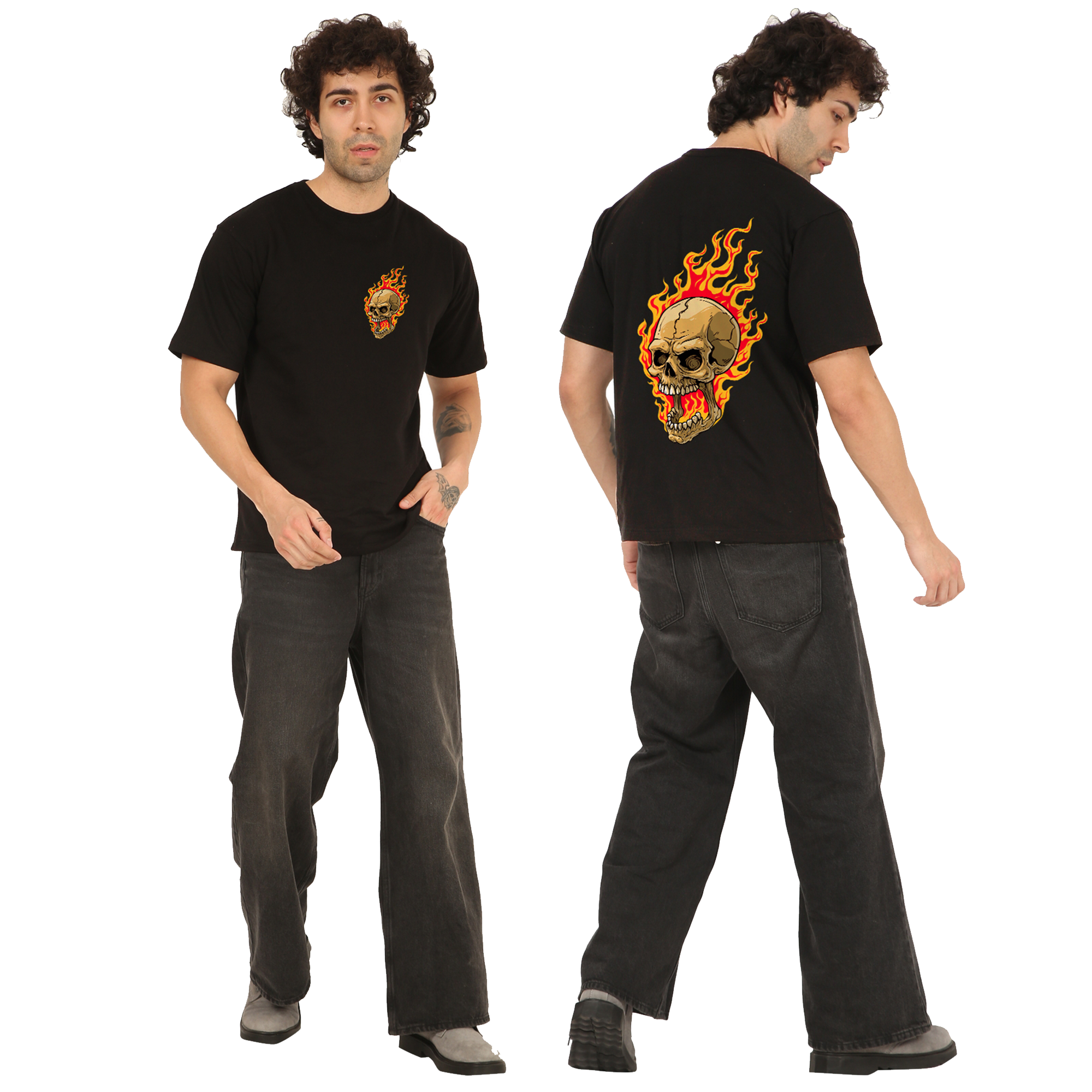 Flaming Skull Black Oversize T-Shirt