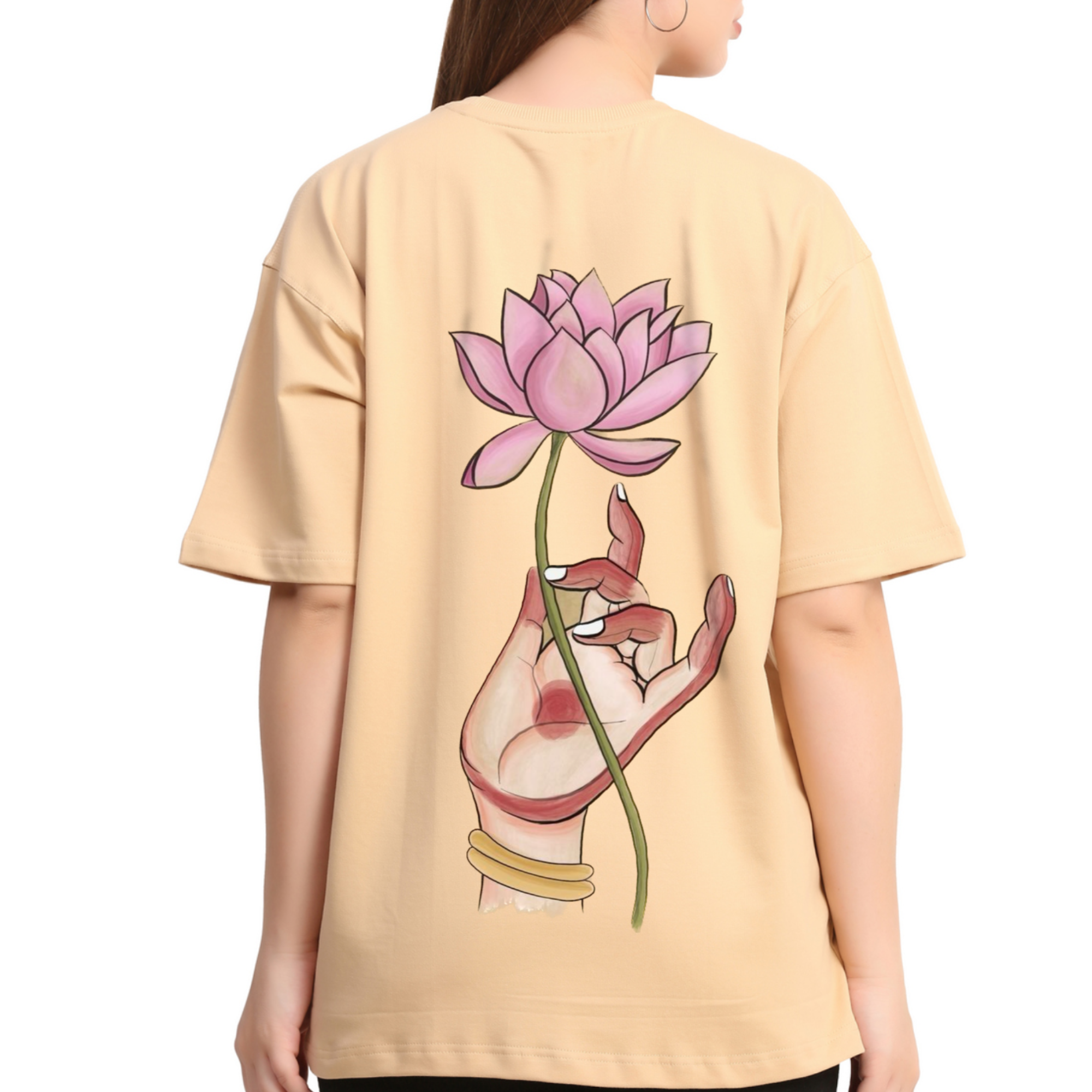 Peace with lotus Beige Oversize T-Shirt