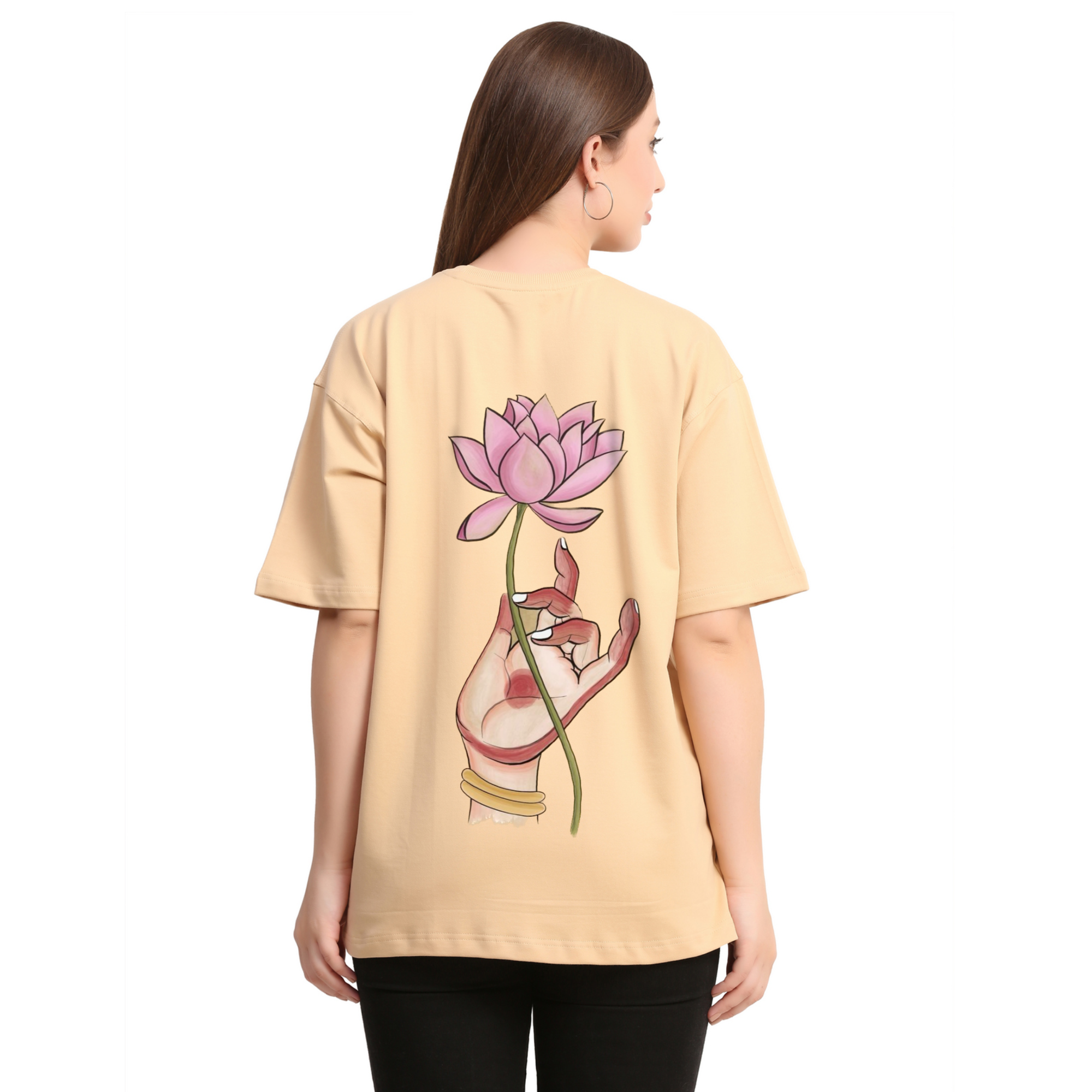 Peace with lotus Beige Oversize T-Shirt
