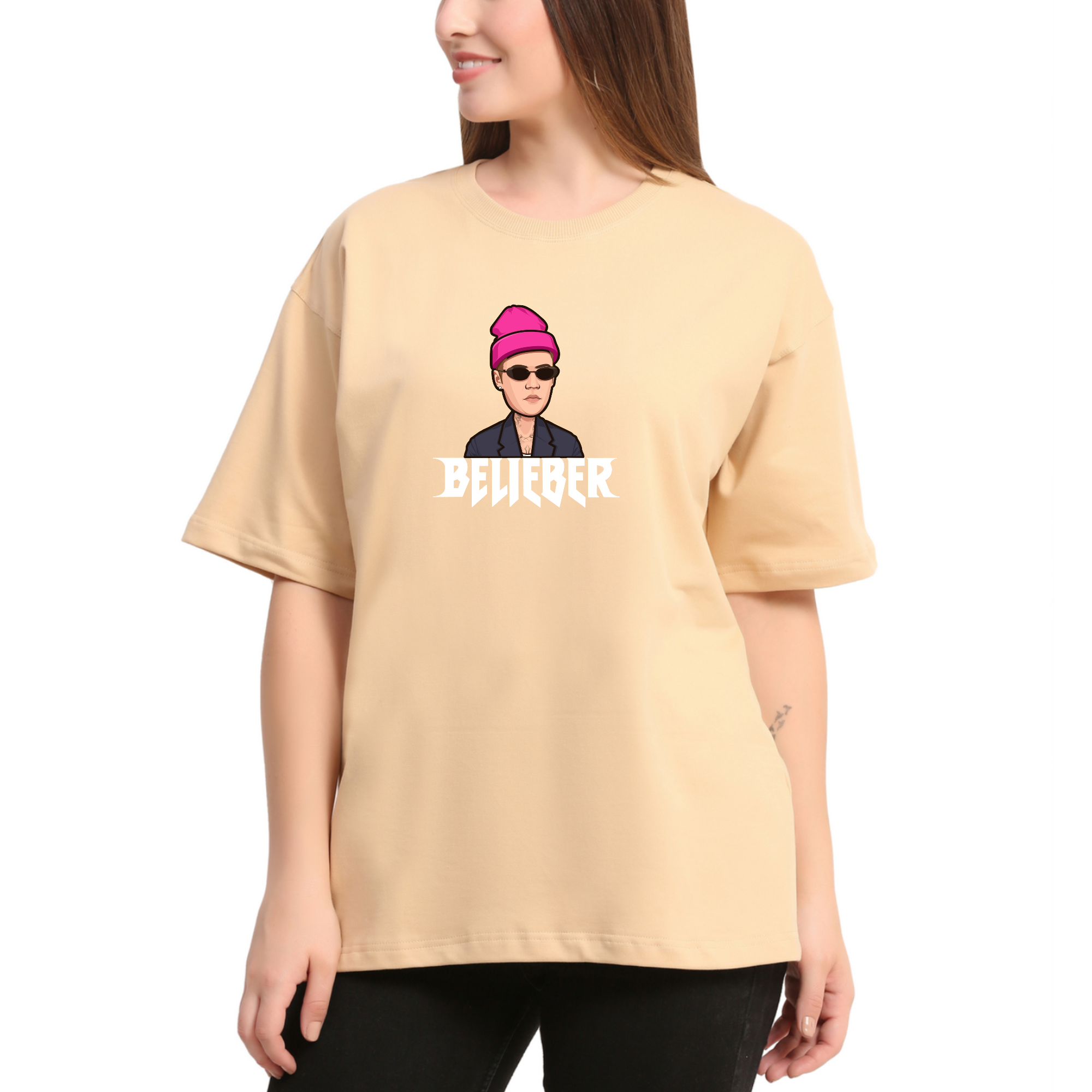 Justin Bieber Beige Oversize T-Shirt