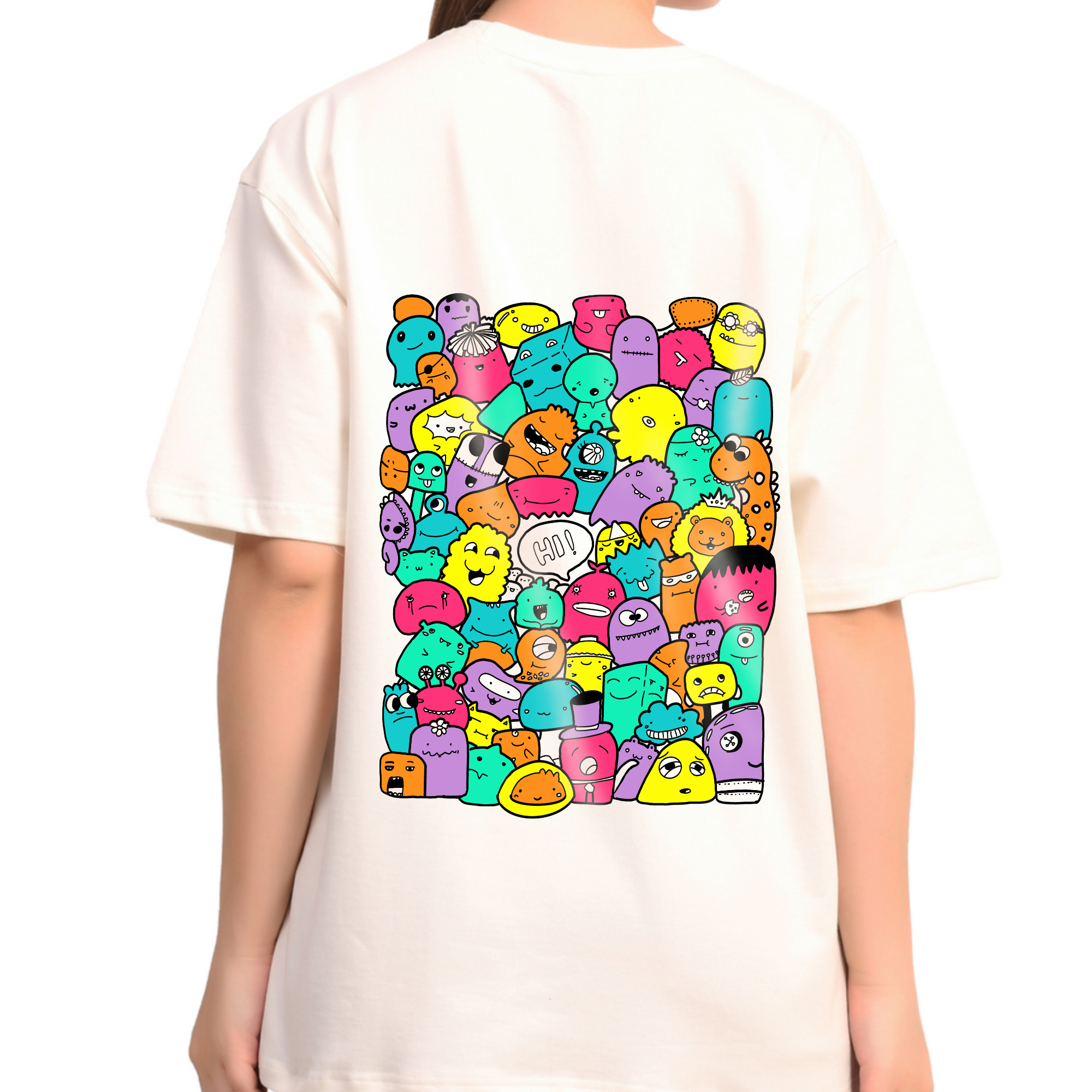 Hi Doodle Emotion Wave Off-White Oversize T-Shirt