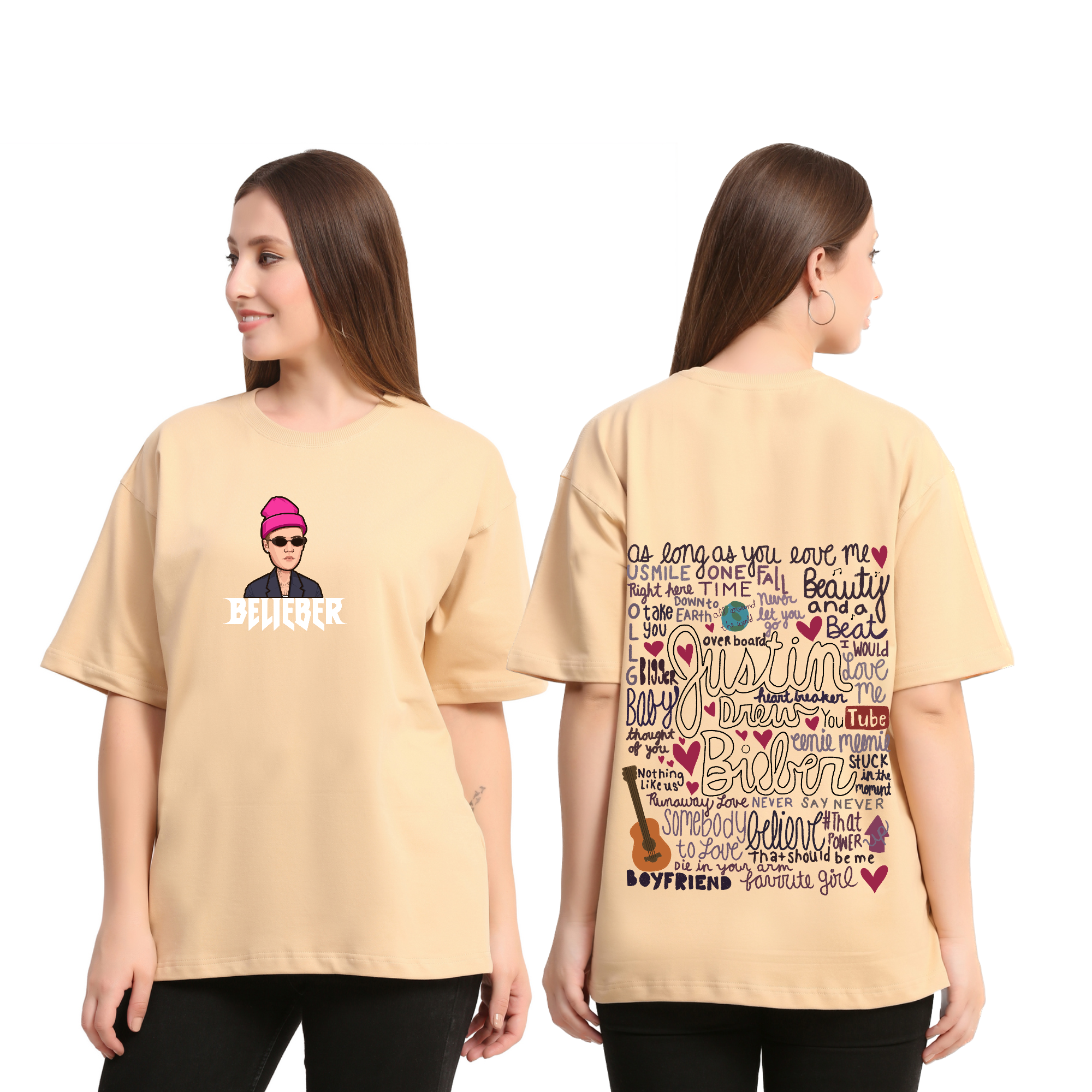 Justin Bieber Beige Oversize T-Shirt