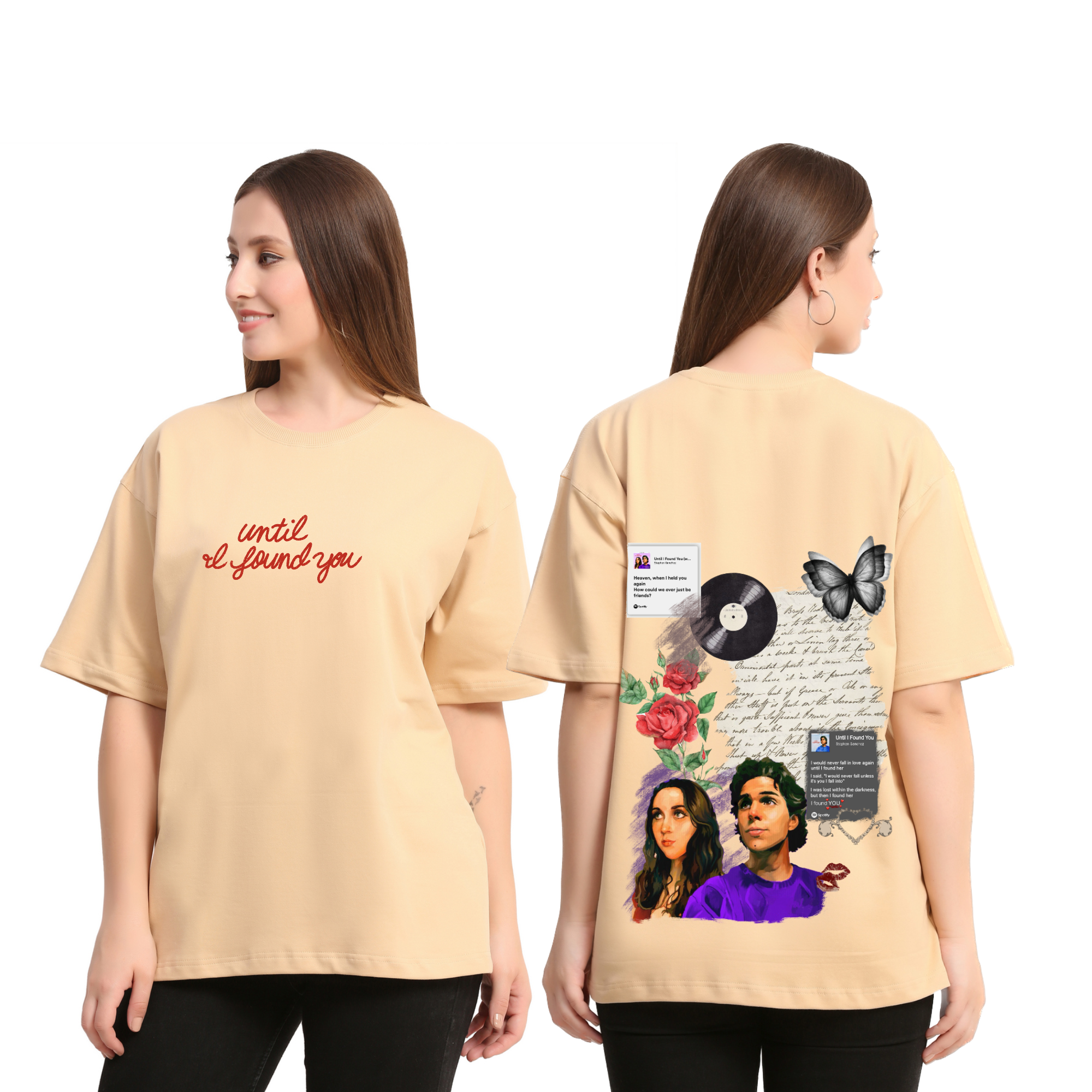 Until I Found You Beige Oversized T-Shirt