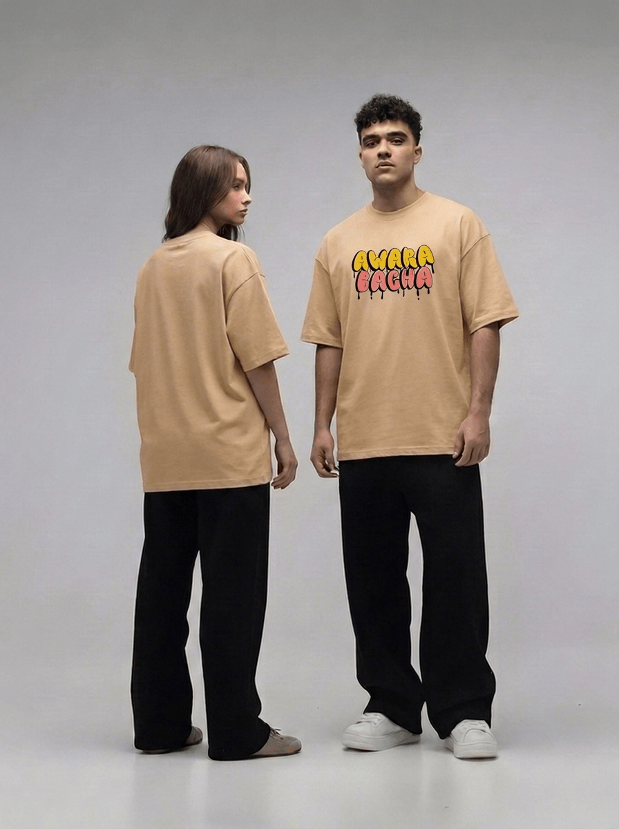 Awara Bacha Oversize Beige T-Shirt - Awara Bacha