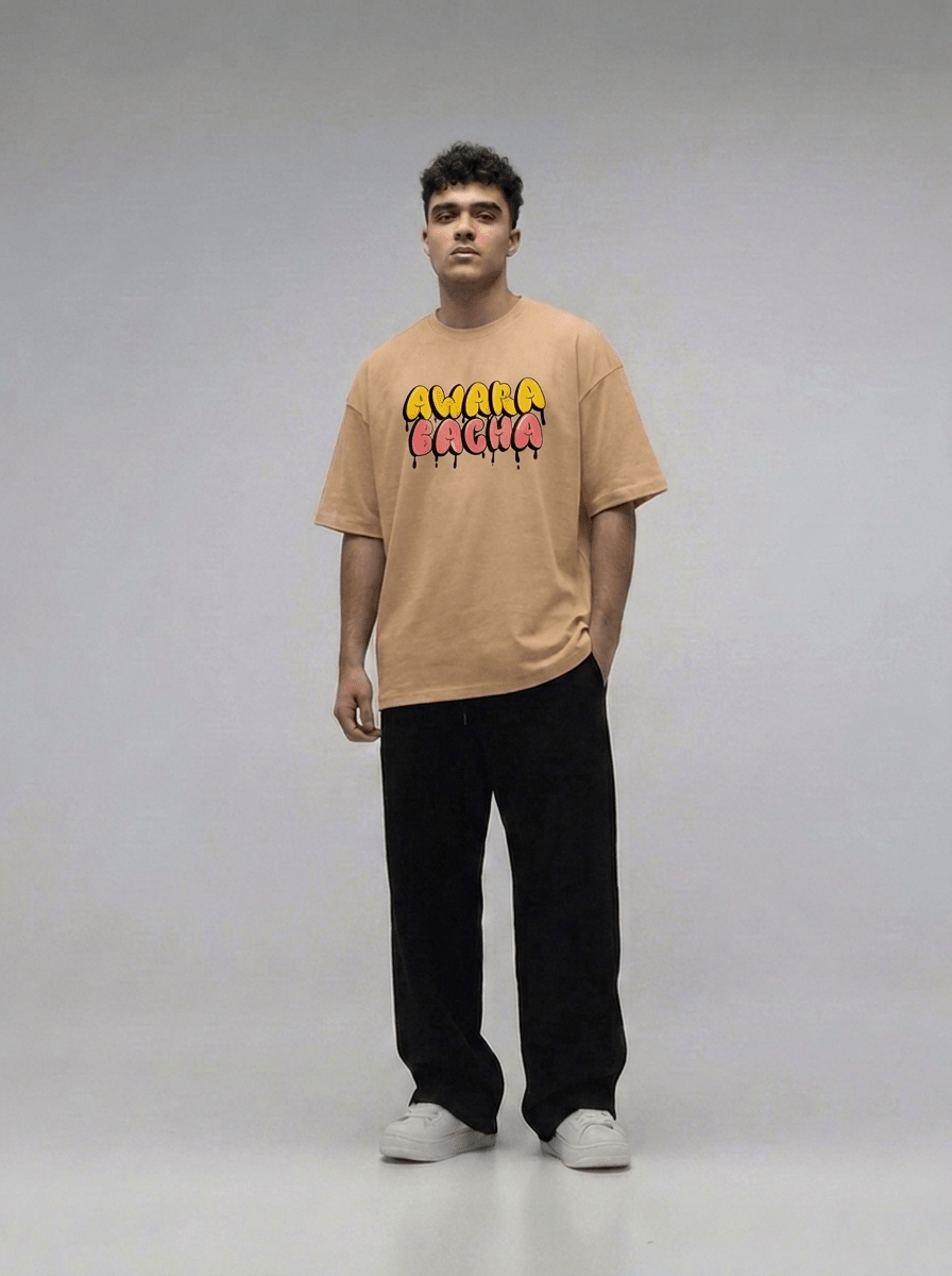 Awara Bacha Oversize Beige T-Shirt - Awara Bacha