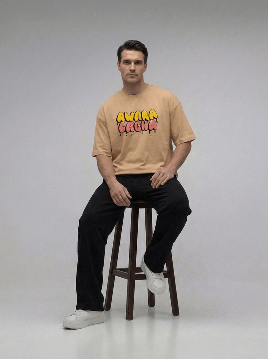 Awara Bacha Oversize Beige T-Shirt - Awara Bacha