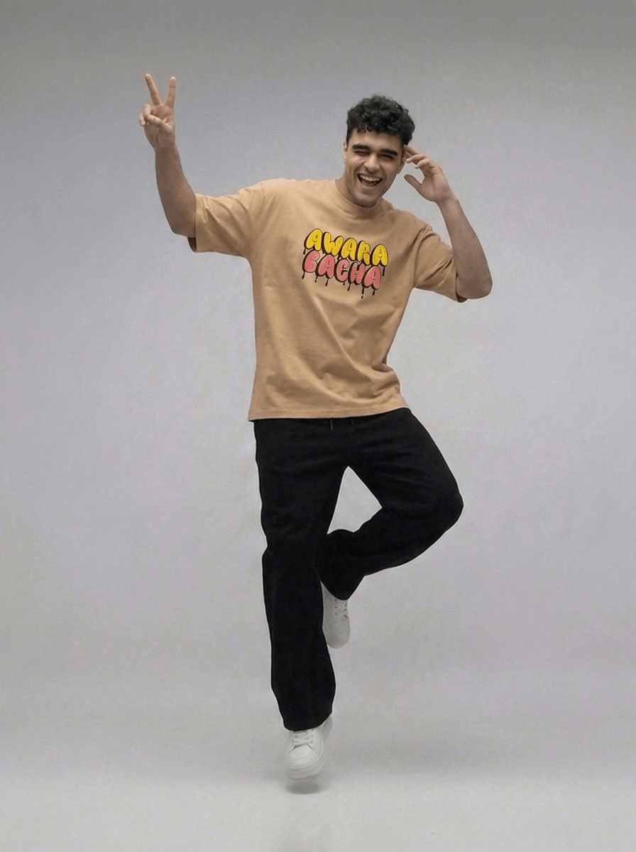 Awara Bacha Oversize Beige T-Shirt - Awara Bacha