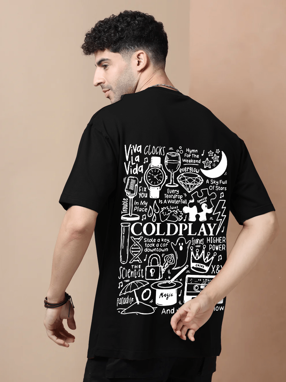Coldplay Band Music Black Oversize T-Shirt - Awara Bacha