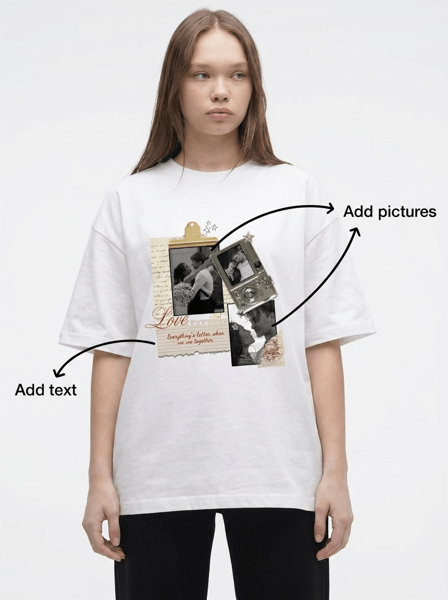 Custom Romantic Photo Off-White T-Shirt - Awara Bacha