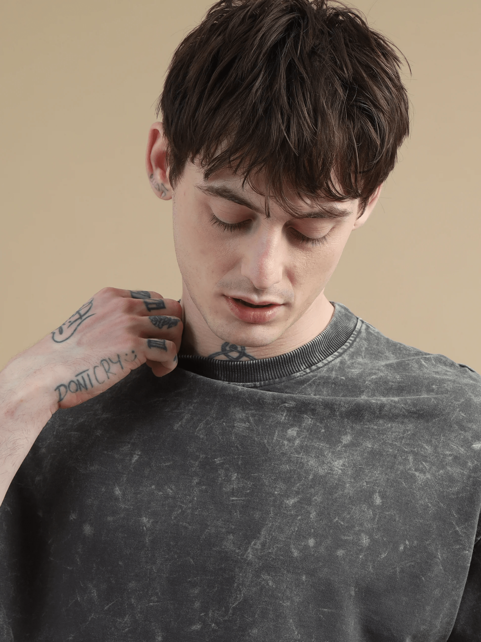 Dark Grey Acid Wash Oversize T-Shirt - Awara Bacha