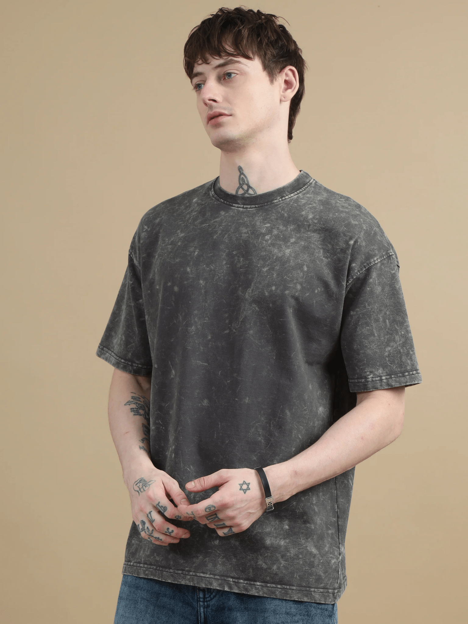Dark Grey Acid Wash Oversize T-Shirt - Awara Bacha