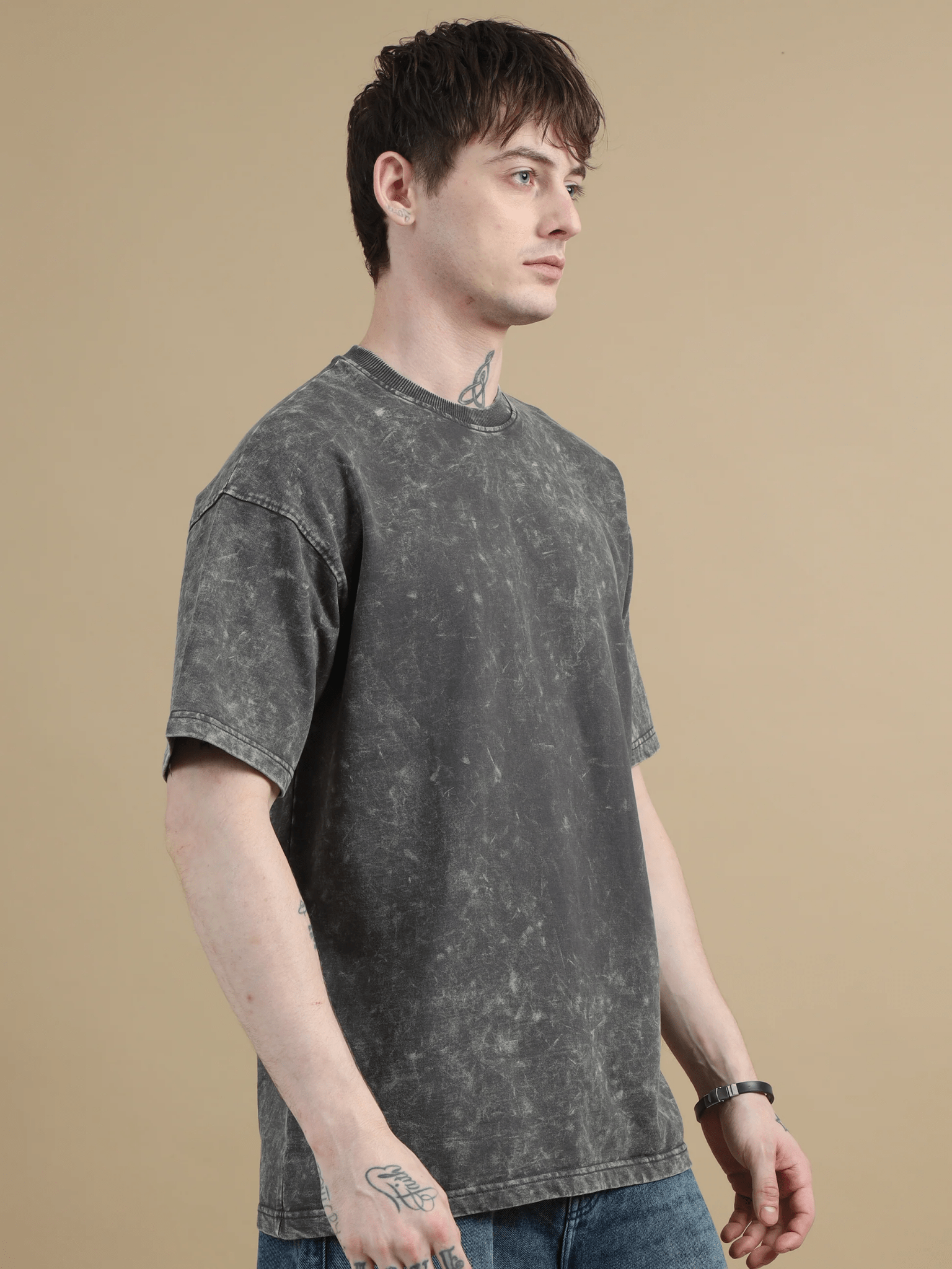 Dark Grey Acid Wash Oversize T-Shirt - Awara Bacha