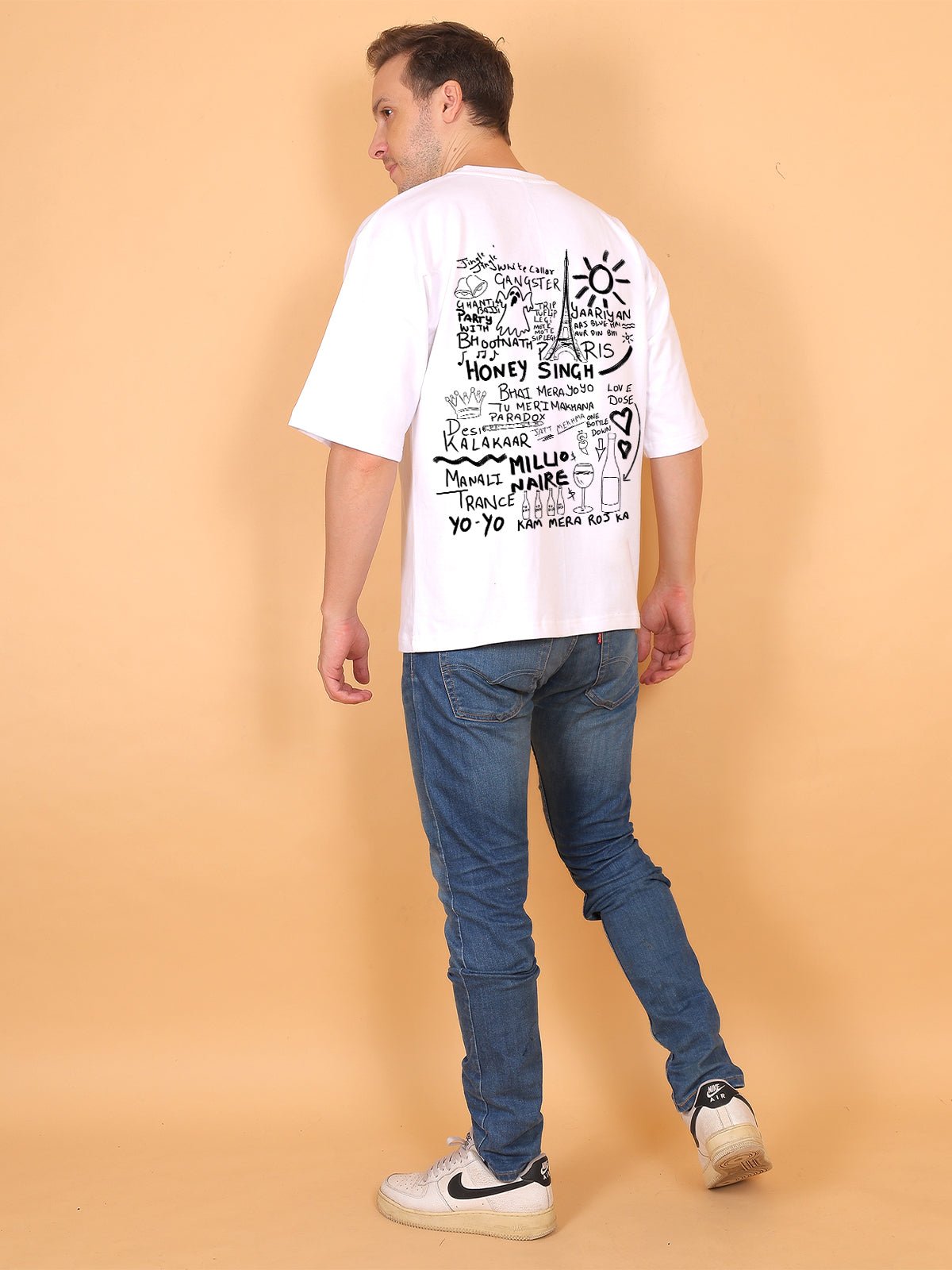 Doodle Honey Singh Off - White Oversize T-Shirt - Awara Bacha