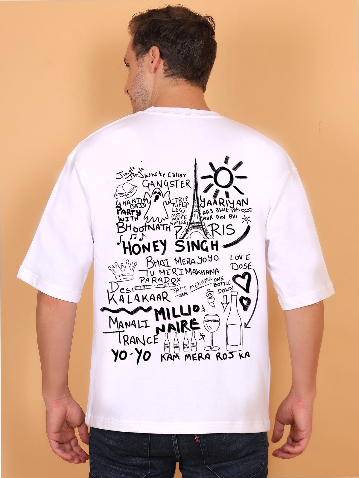 Doodle Honey Singh Off - White Oversize T-Shirt - Awara Bacha