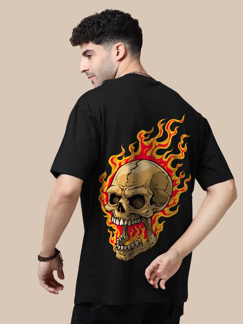 Flaming Skull Black Oversize T-Shirt - Awara Bacha