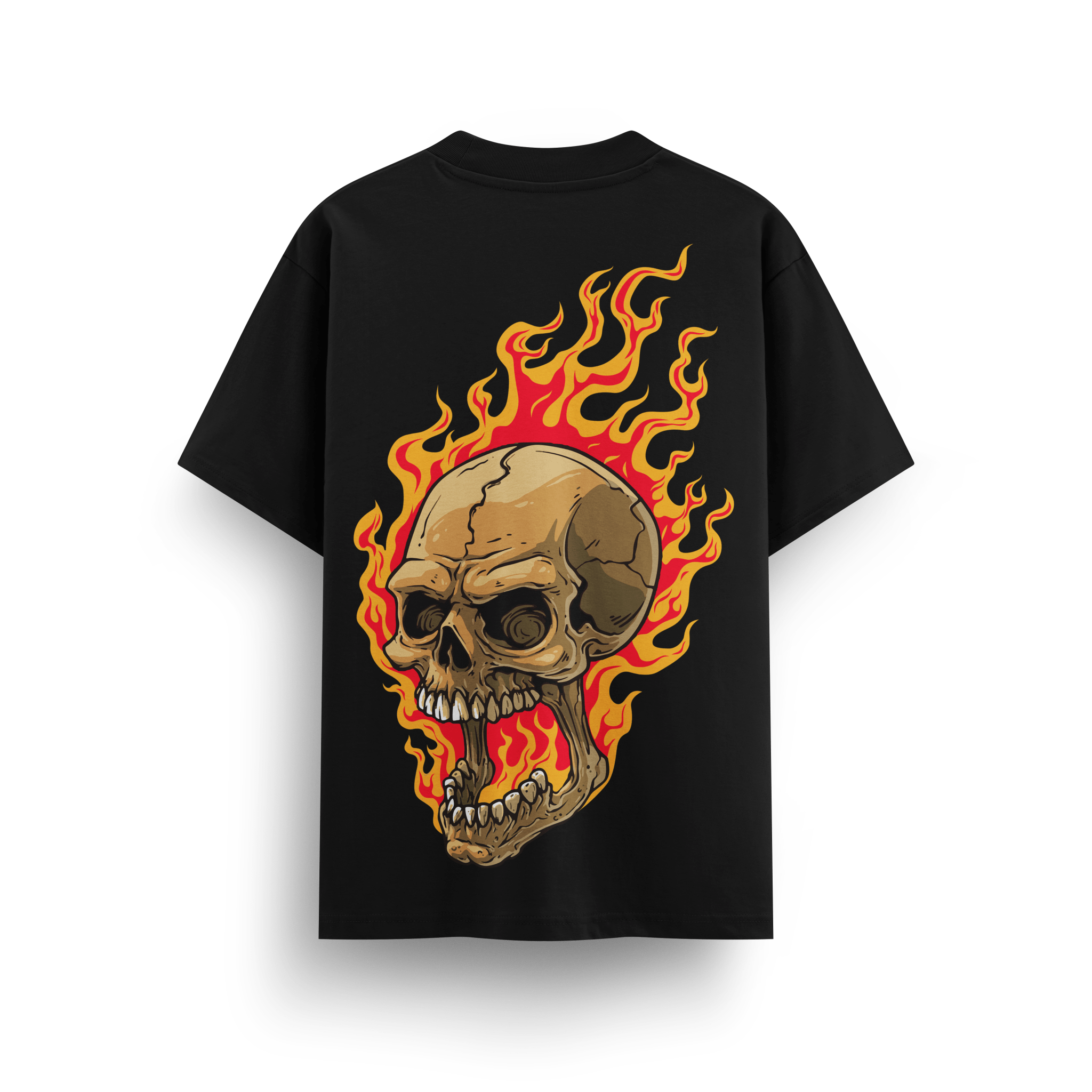 Flaming Skull Black Oversize T-Shirt - Awara Bacha