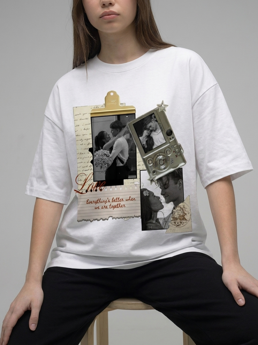Custom Romantic Photo Off-White T-Shirt
