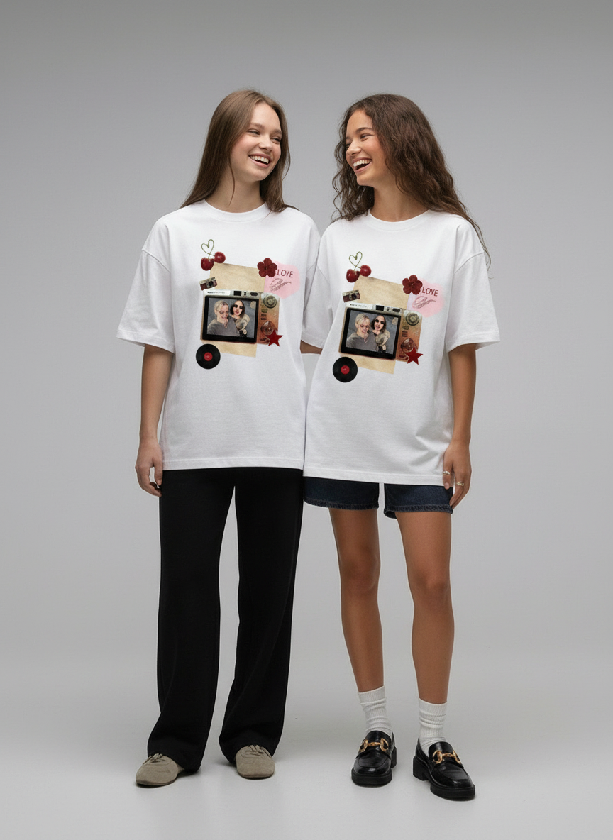 Custom Best Friend Printed Off-White T-Shirt