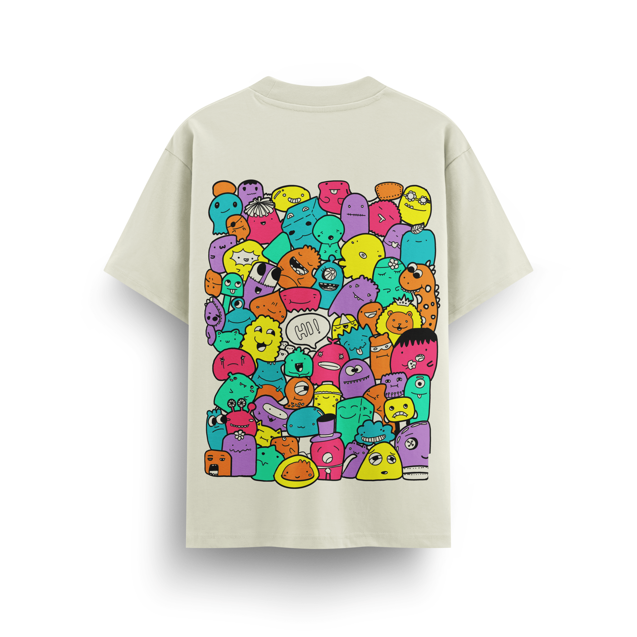 Hi Doodle Emotion Wave Off - White Oversize T-Shirt - Awara Bacha