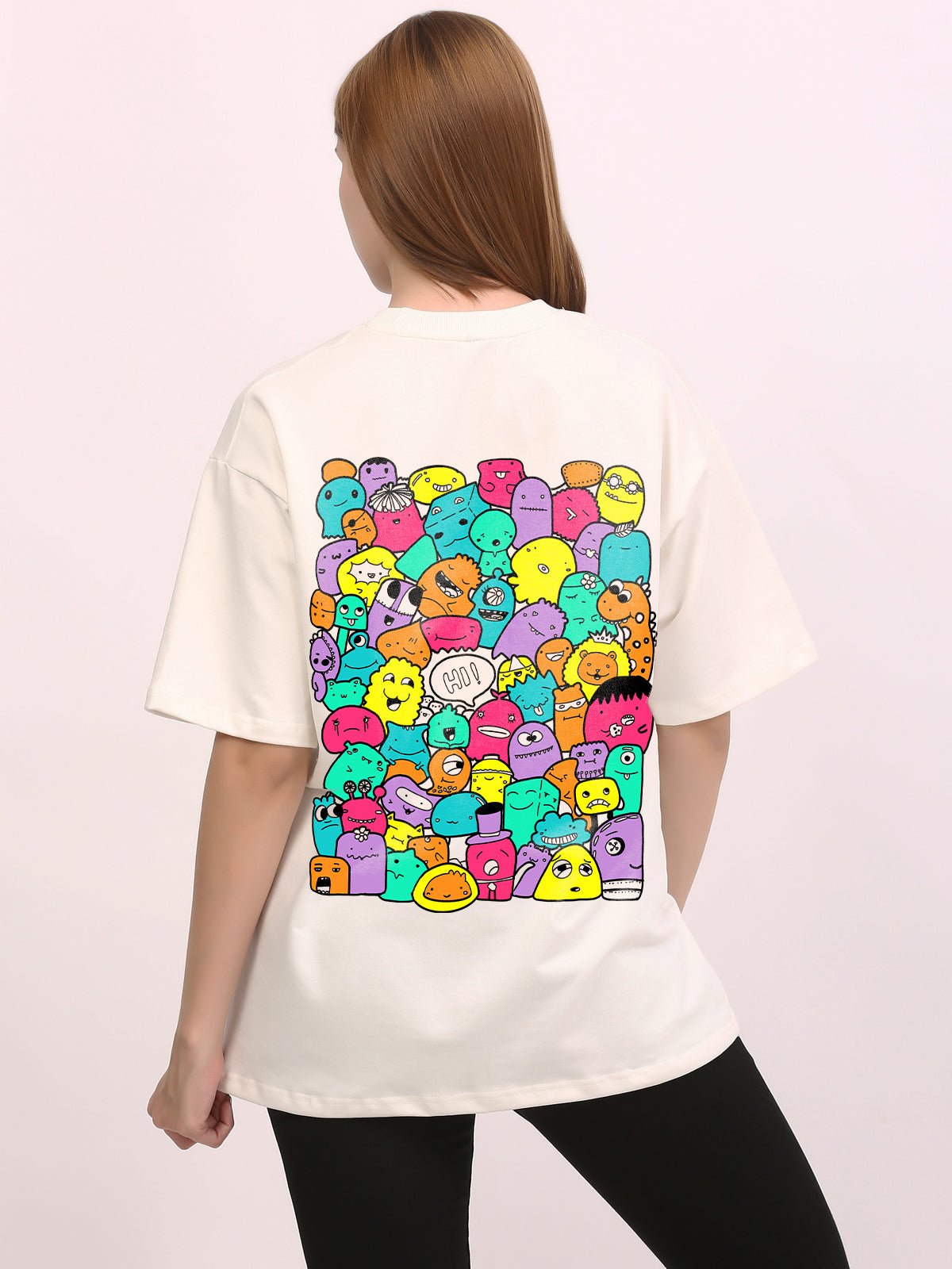 Hi Doodle Emotion Wave Off - White Oversize T-Shirt - Awara Bacha