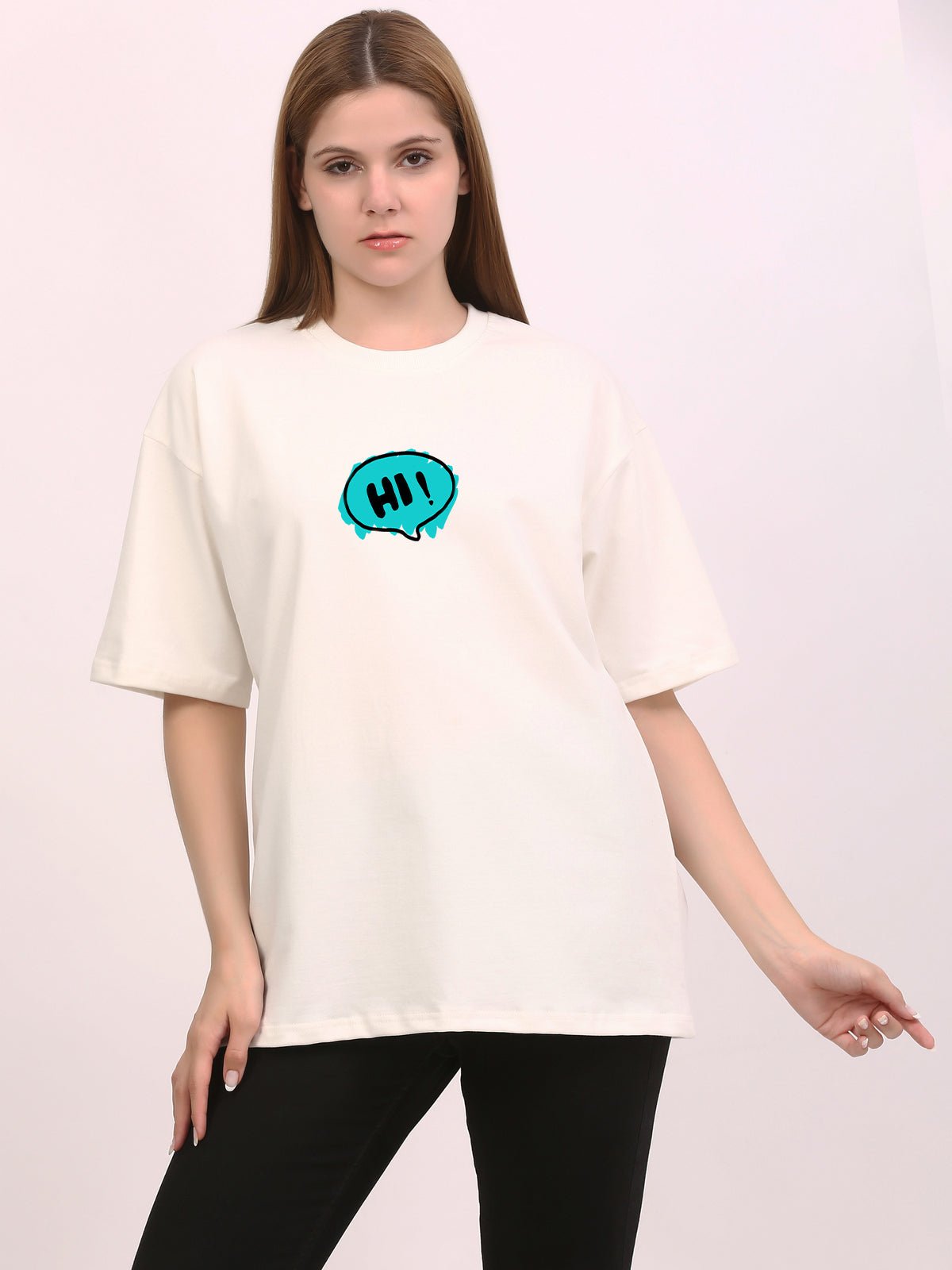 Hi Doodle Emotion Wave Off - White Oversize T-Shirt - Awara Bacha