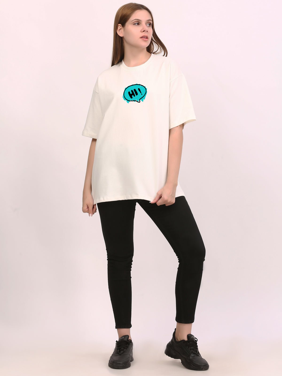 Hi Doodle Emotion Wave Off - White Oversize T-Shirt - Awara Bacha