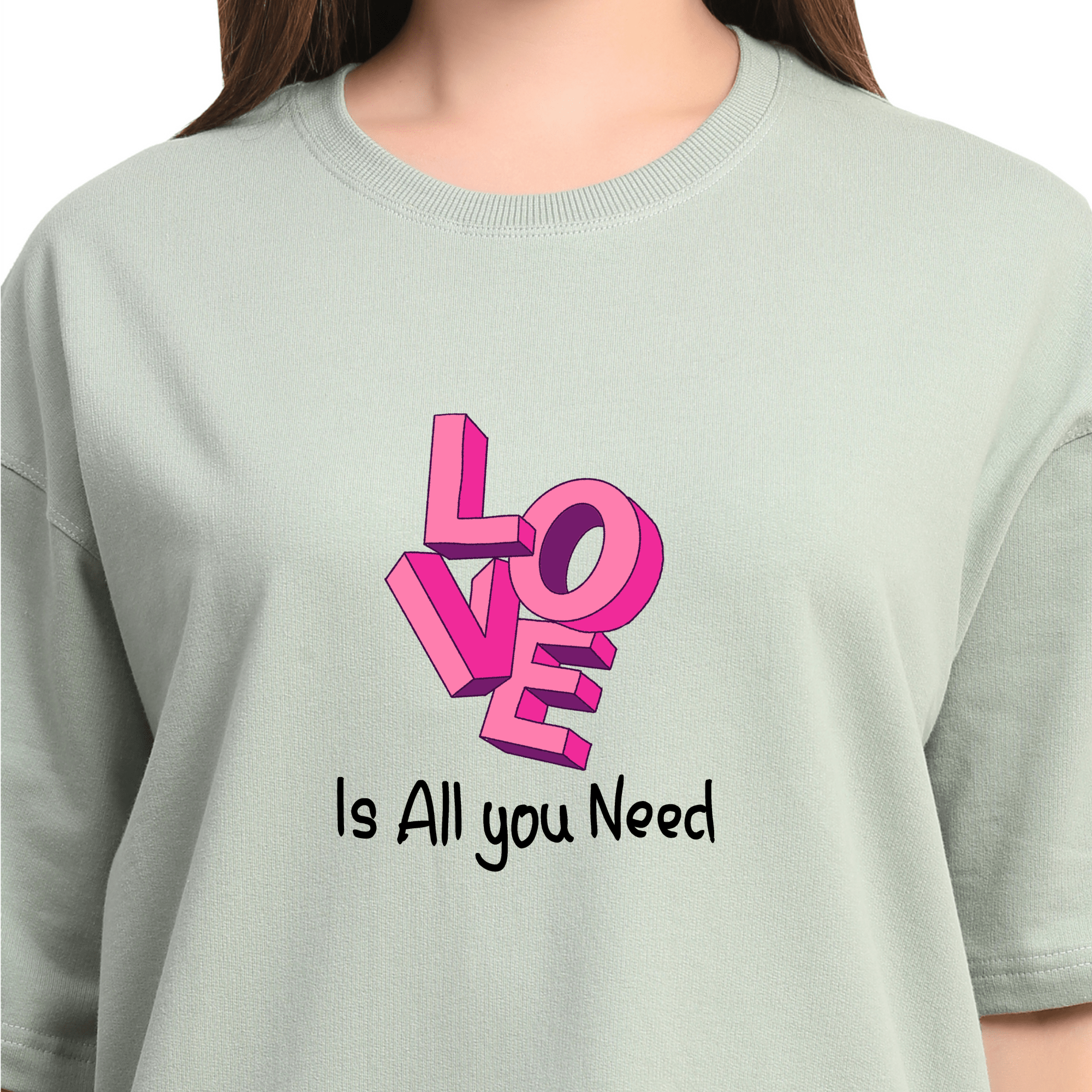 Love is all you need Sage Green Oversize T-Shirt - Awara Bacha
