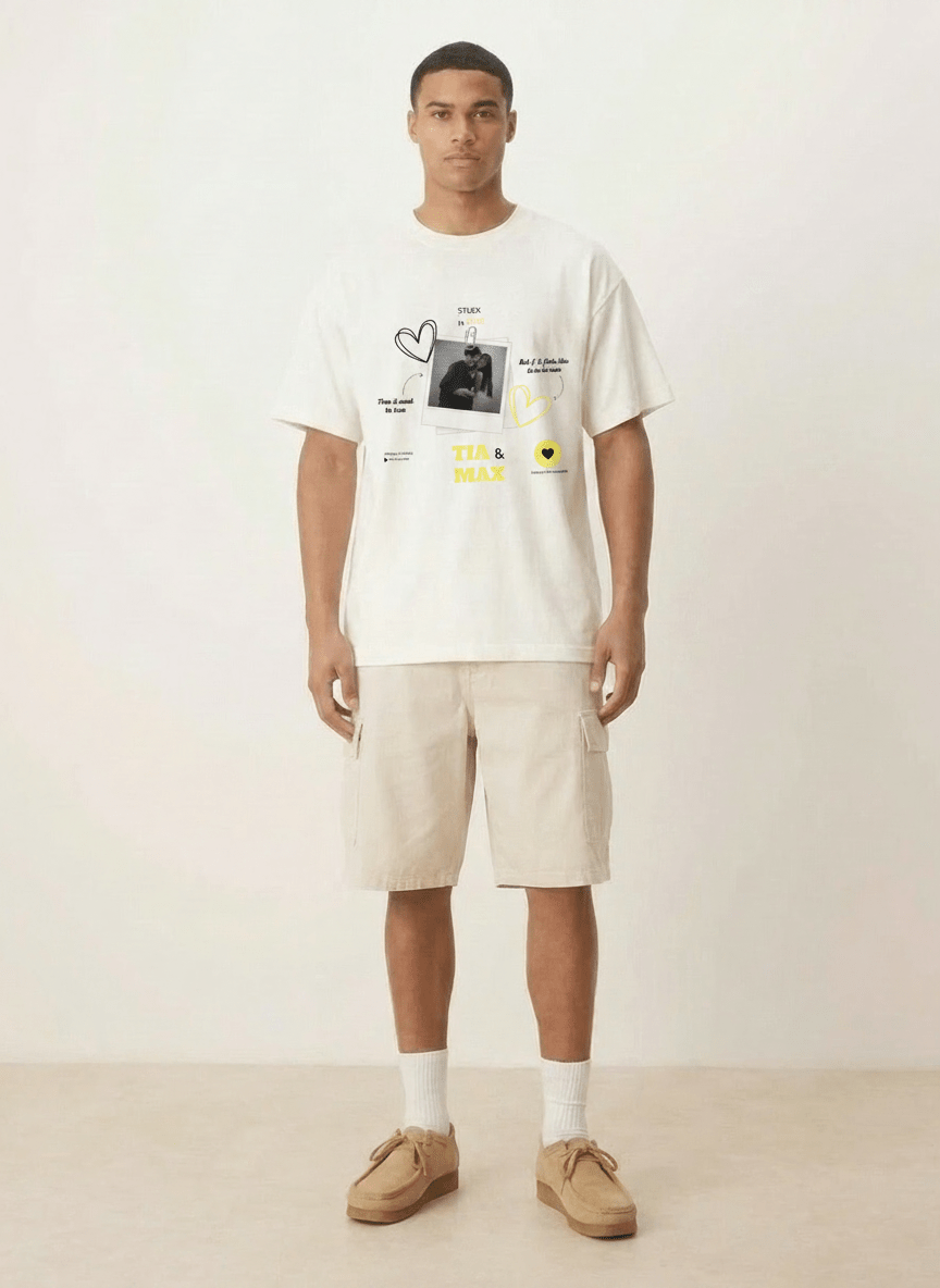 Love Moments Custom Printed Off-White T-Shirt - Awara Bacha