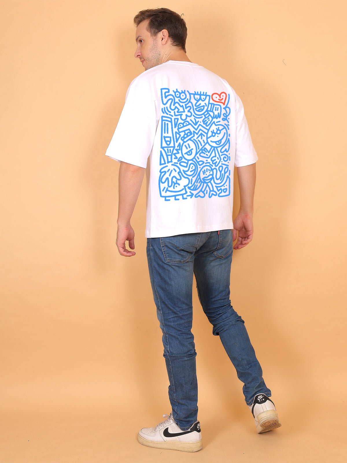 Message Doodle White Oversize T-Shirt - Awara Bacha