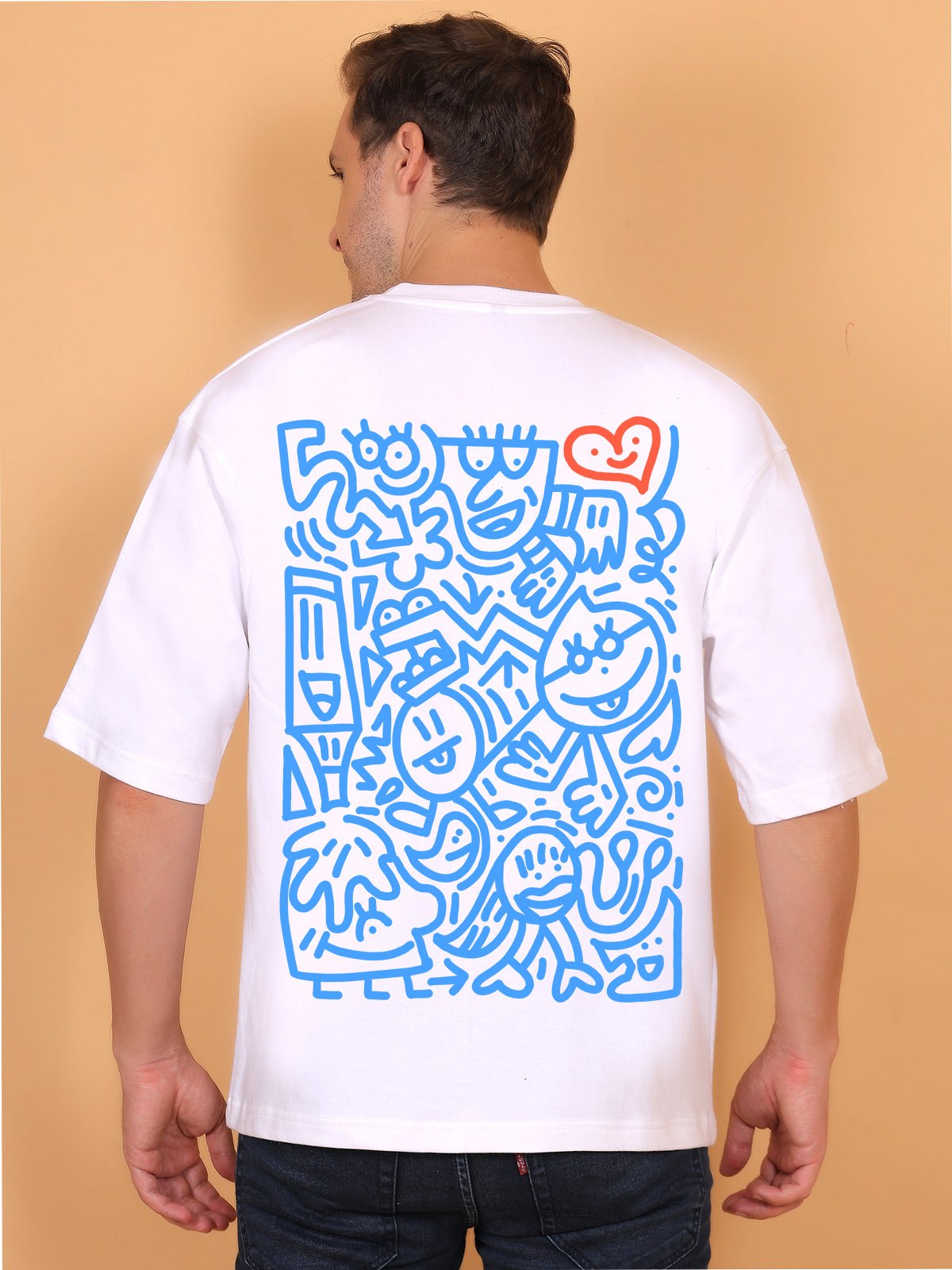 Message Doodle White Oversize T-Shirt - Awara Bacha