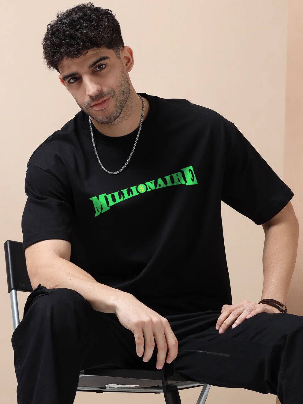 Millionaire Black Oversize T-Shirt - Awara Bacha