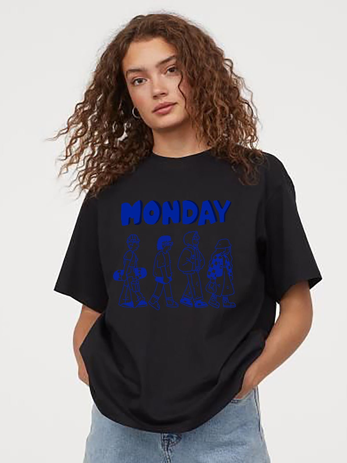Monday Blues Oversize Black T-Shirt - Awara Bacha