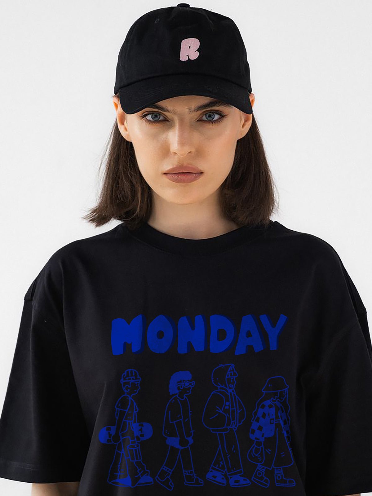 Monday Blues Oversize Black T-Shirt - Awara Bacha