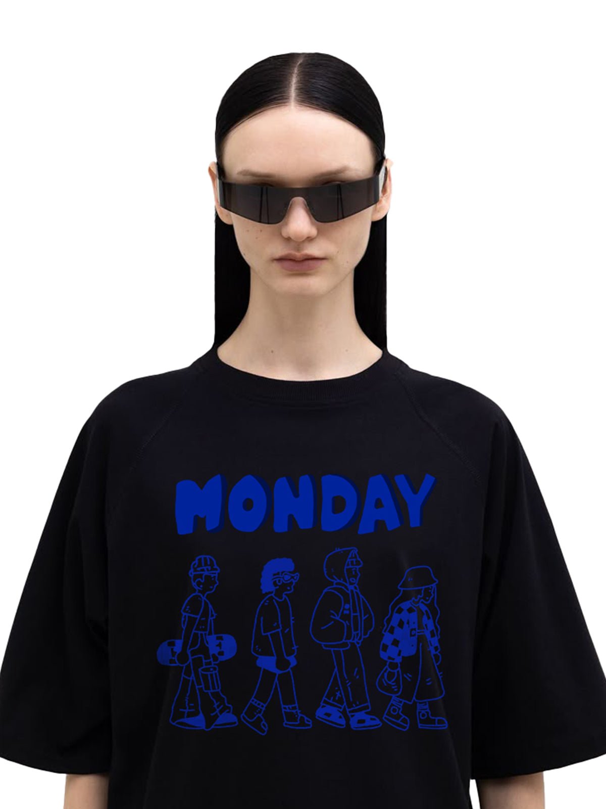 Monday Blues Oversize Black T-Shirt - Awara Bacha