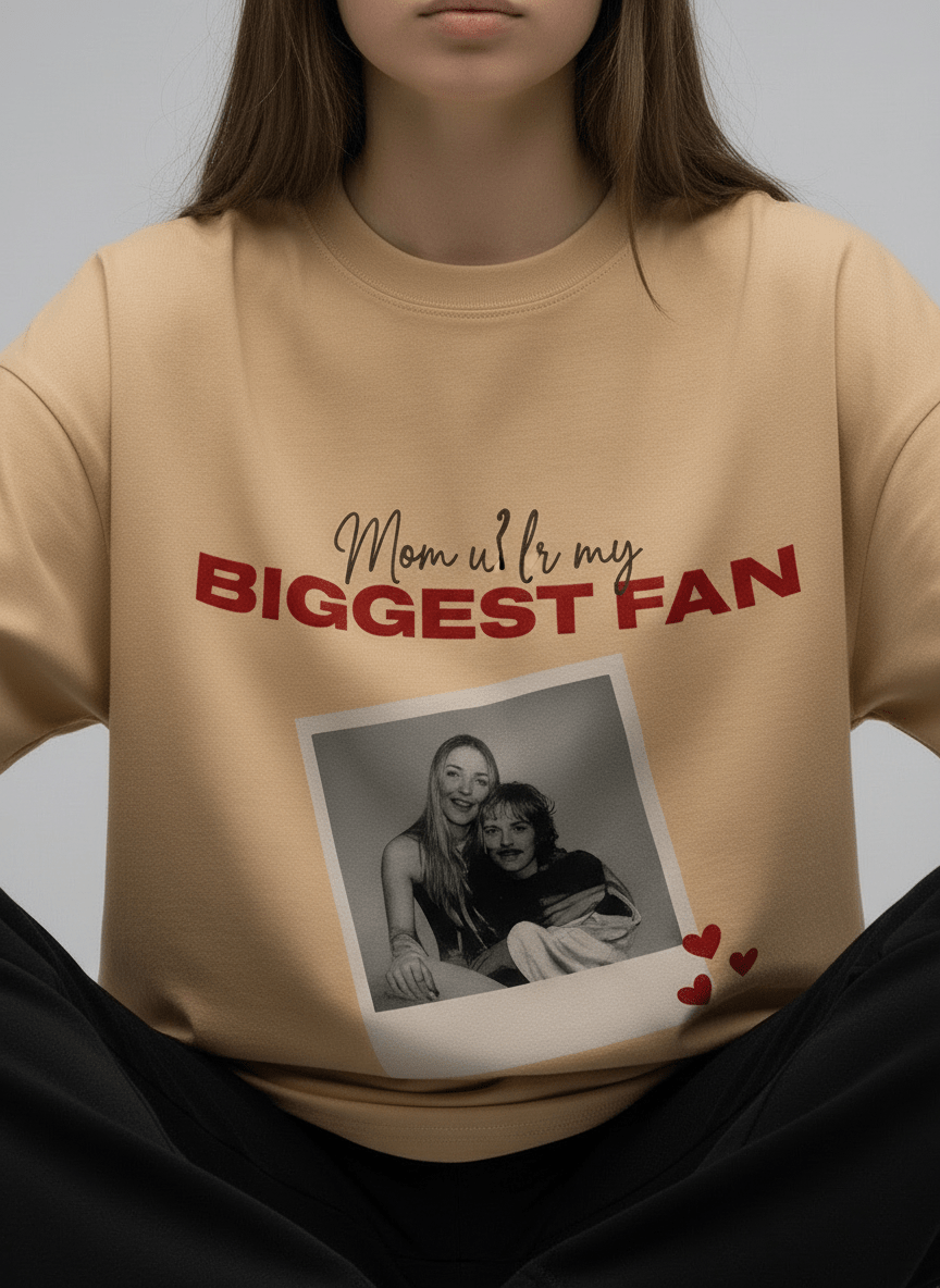 Mother Love Customized Photo Beige T-Shirt - Awara Bacha