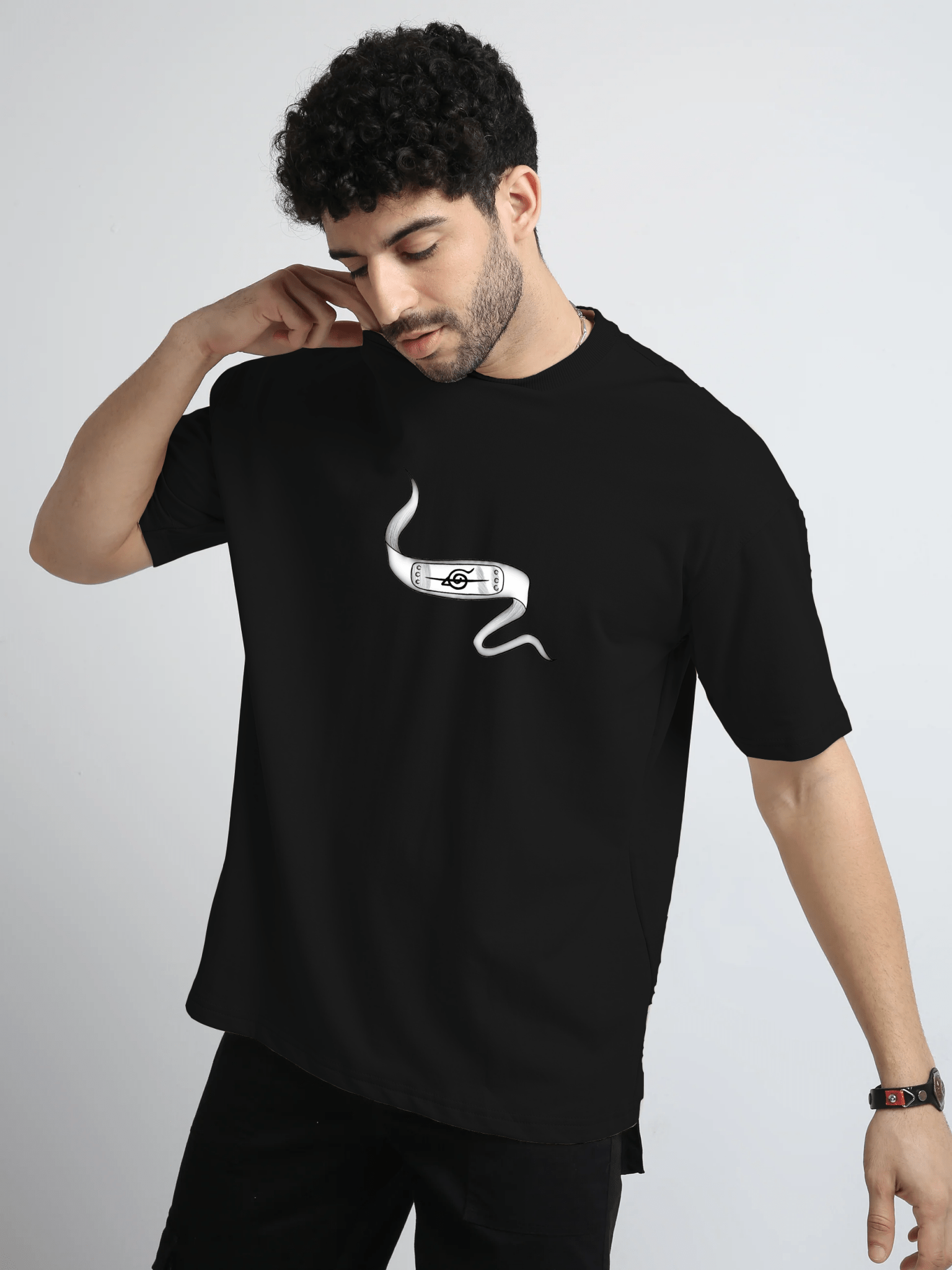 Naruto Headband Black Oversize T-Shirt - Awara Bacha