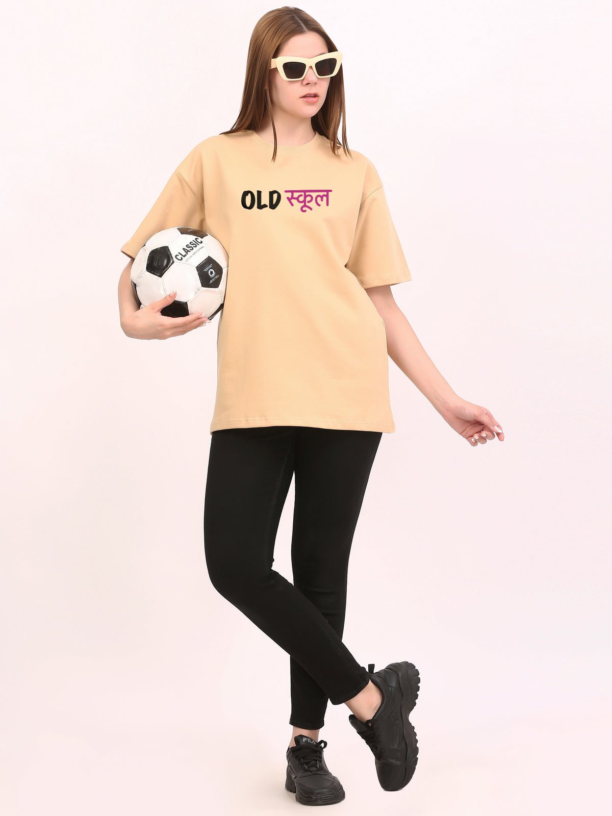 Old Schooll Beige Oversize T-Shirt - Awara Bacha